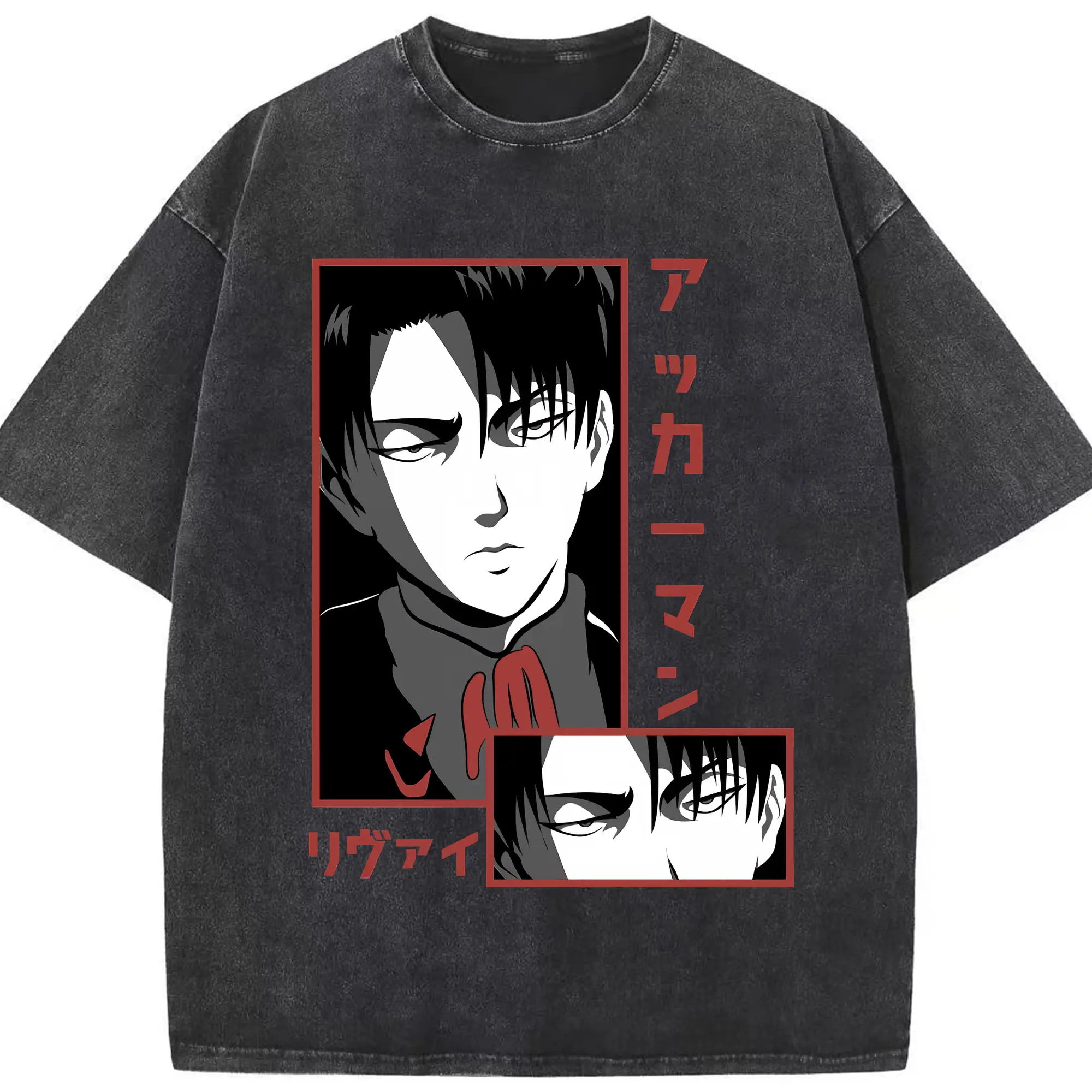 進撃の巨人 グッズ リヴァイ・アッカーマン - 綿100％ ヴィンテージ風 半袖Tシャツ ・ フロントプリント ・ 柔らか肌触り ・ 通気性 快適 ・ スポーツ カジュアル 外出用