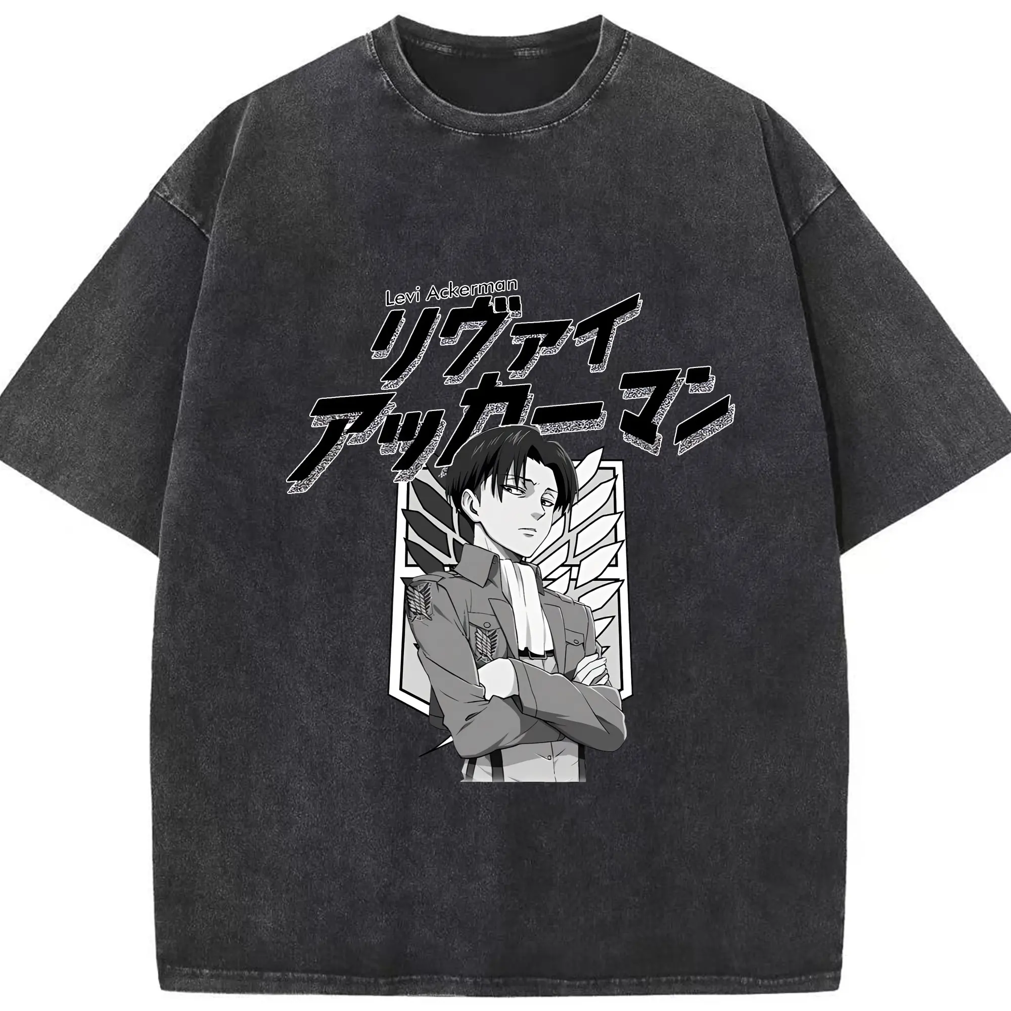 進撃の巨人 グッズ リヴァイ・アッカーマン - 綿100％ ヴィンテージ風 半袖Tシャツ ・ フロントプリント ・ 柔らか肌触り ・ 通気性 快適 ・ スポーツ カジュアル 外出用