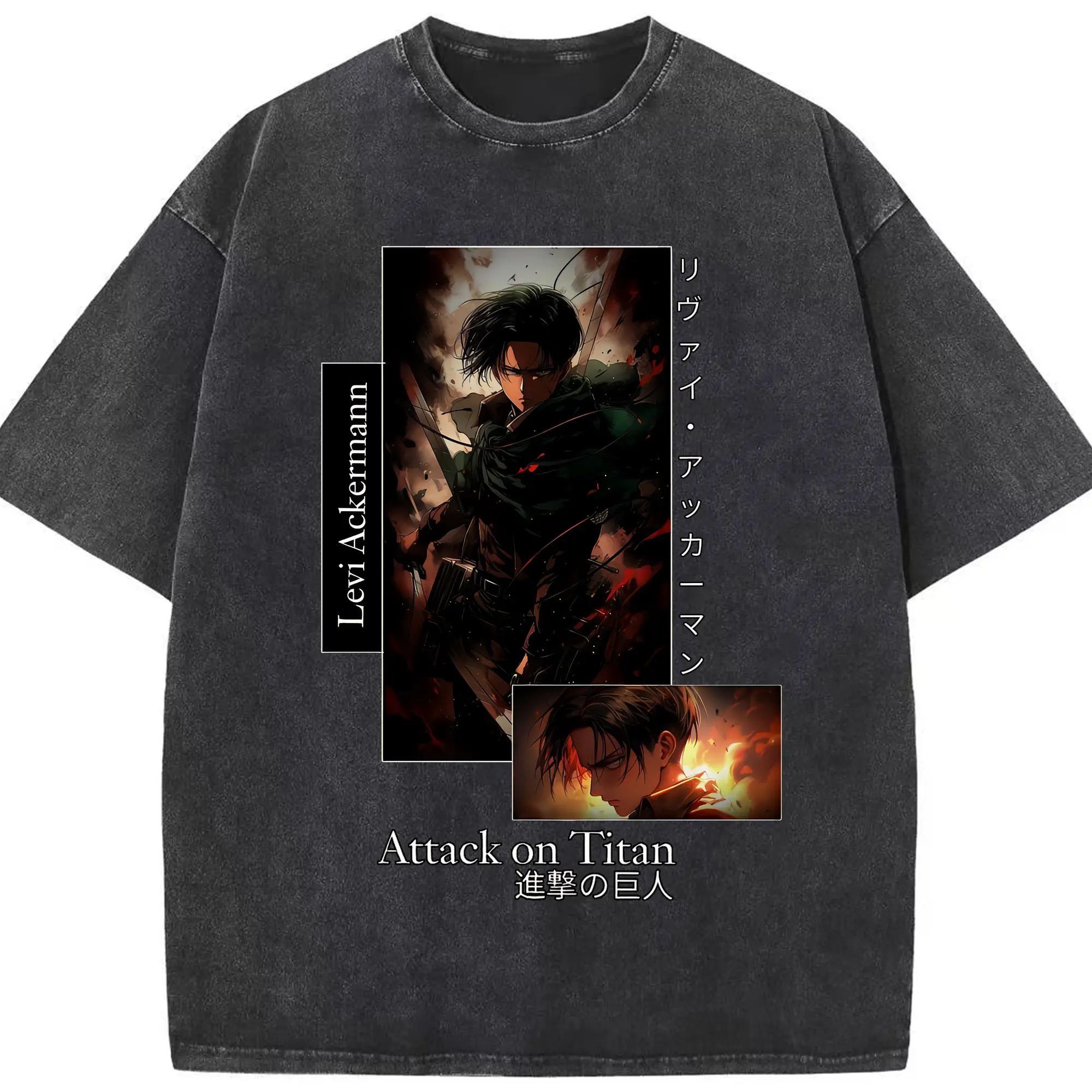 進撃の巨人 グッズ リヴァイ・アッカーマン - 綿100％ ヴィンテージ風 半袖Tシャツ ・ フロントプリント ・ 柔らか肌触り ・ 通気性 快適 ・ スポーツ カジュアル 外出用