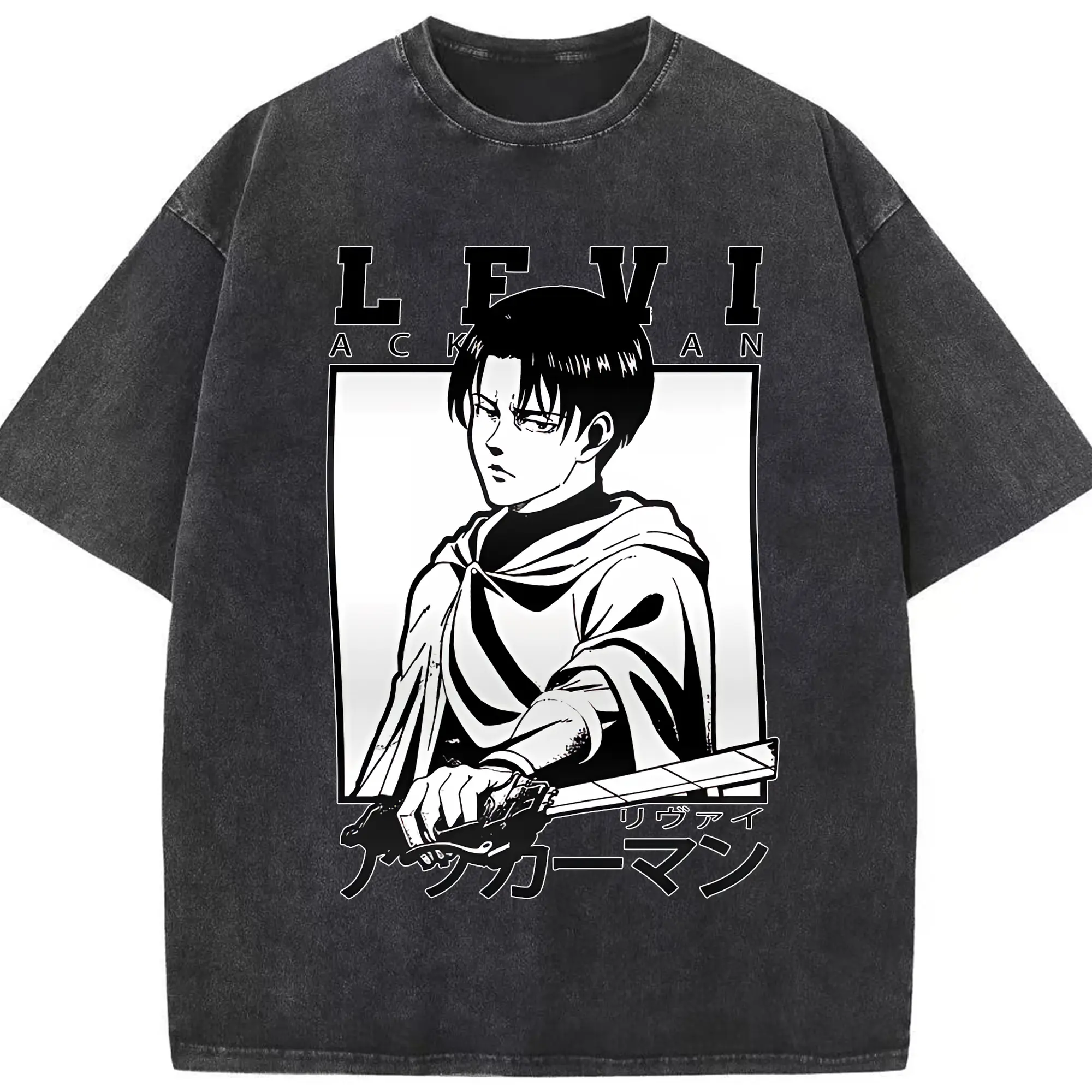進撃の巨人 グッズ リヴァイ・アッカーマン - 綿100％ ヴィンテージ風 半袖Tシャツ ・ フロントプリント ・ 柔らか肌触り ・ 通気性 快適 ・ スポーツ カジュアル 外出用
