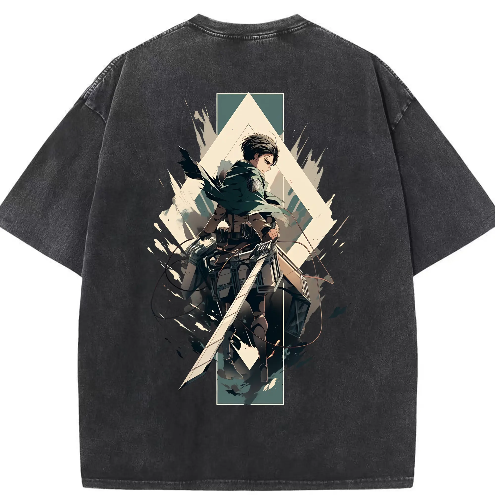 進撃の巨人 グッズ リヴァイ・アッカーマン - 綿100％ ヴィンテージ風 半袖Tシャツ ・ 背面プリント ・ 柔らか肌触り ・ 通気性 快適 ・ スポーツ カジュアル 外出用