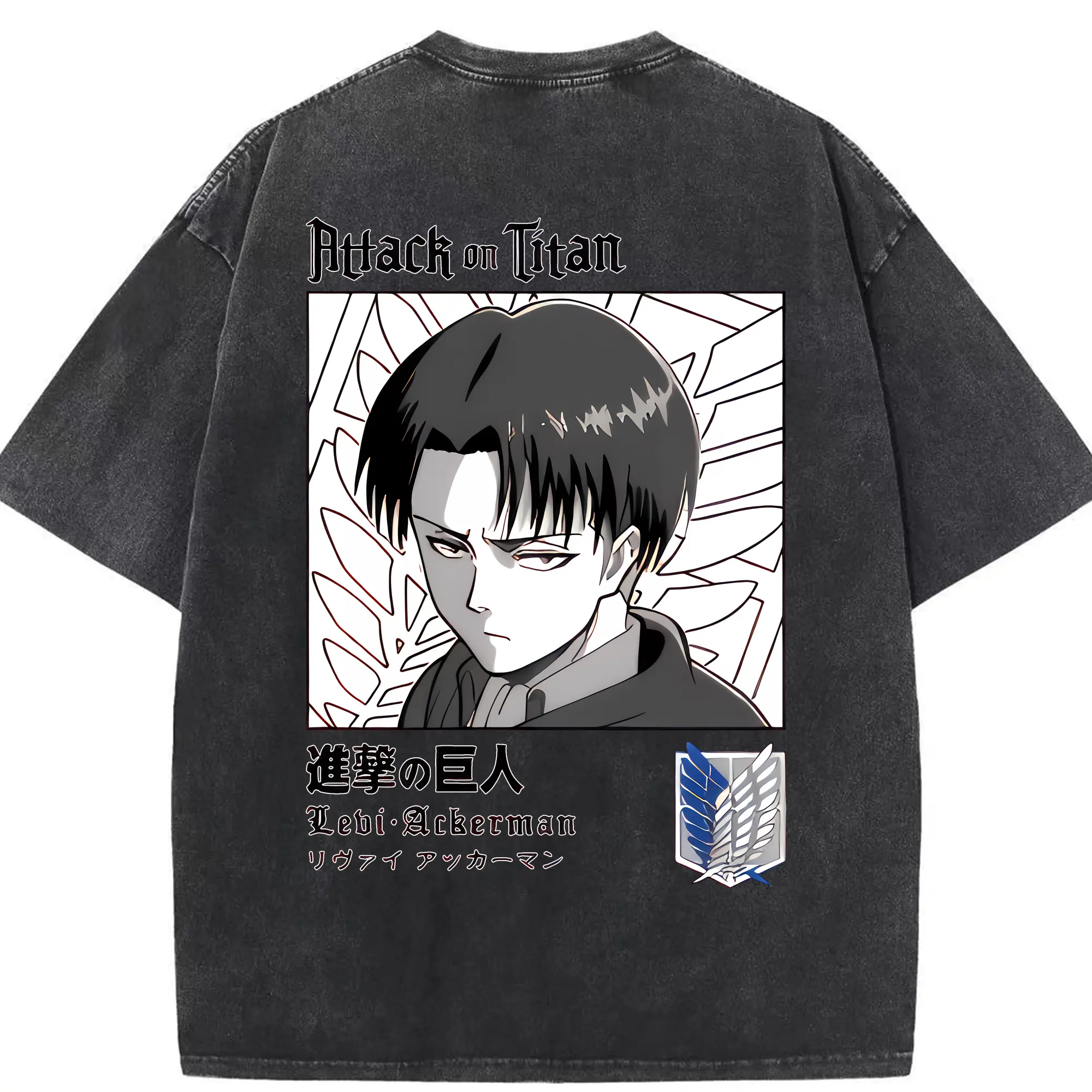 進撃の巨人 グッズ リヴァイ・アッカーマン - 綿100％ ヴィンテージ風 半袖Tシャツ ・ 背面プリント ・ 柔らか肌触り ・ 通気性 快適 ・ スポーツ カジュアル 外出用
