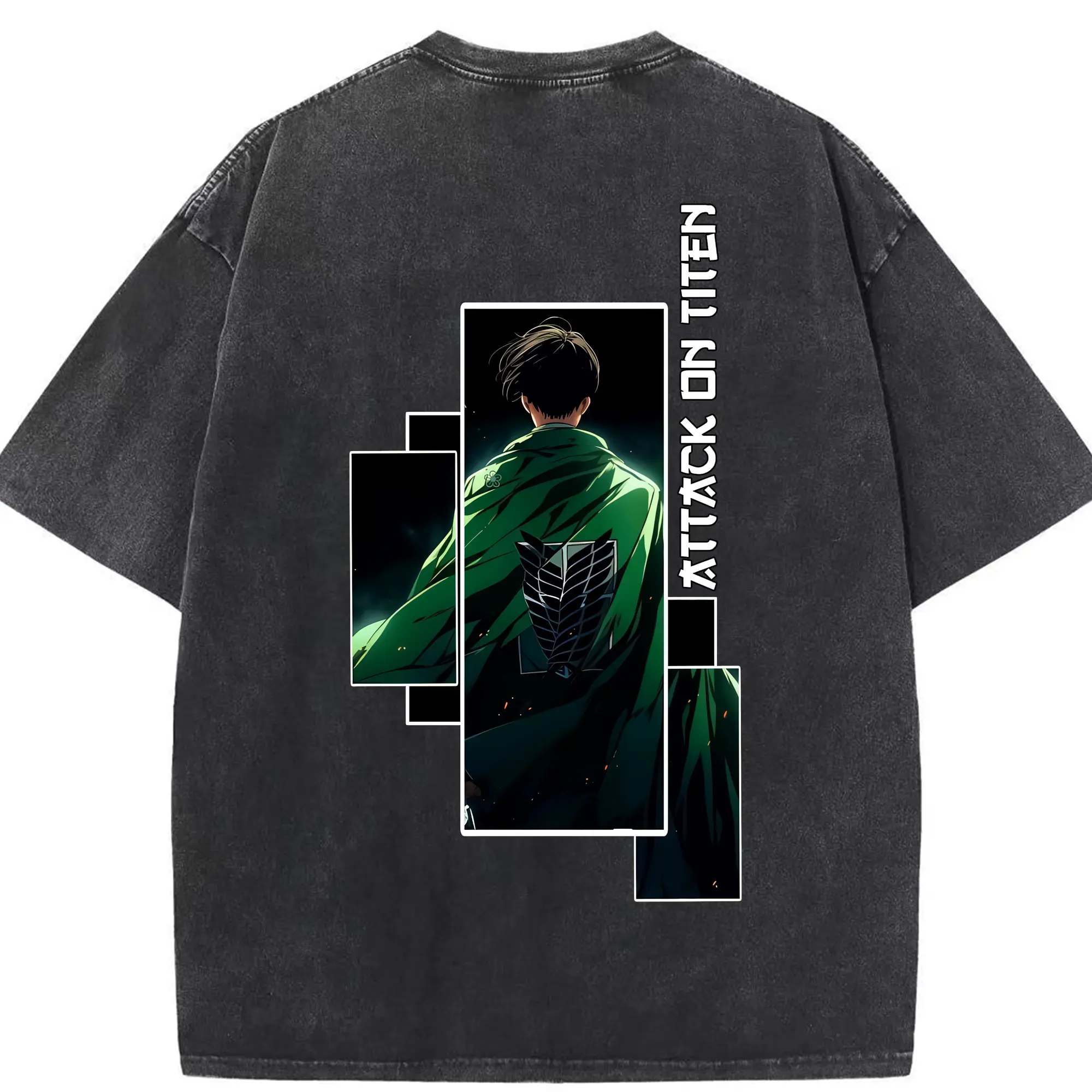 進撃の巨人 グッズ リヴァイ・アッカーマン - 綿100％ ヴィンテージ風 半袖Tシャツ ・ 背面プリント ・ 柔らか肌触り ・ 通気性 快適 ・ スポーツ カジュアル 外出用