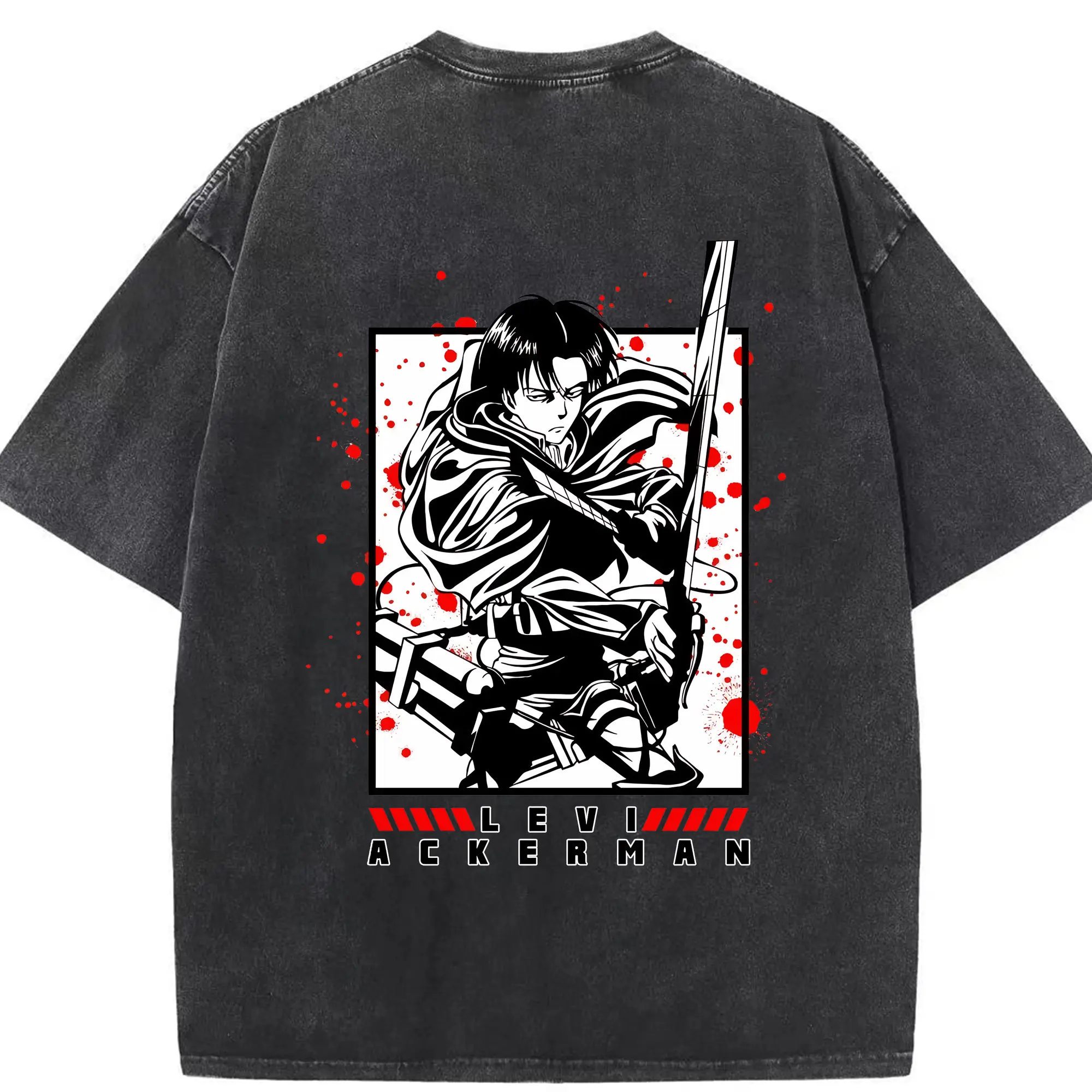 進撃の巨人 グッズ リヴァイ・アッカーマン - 綿100％ ヴィンテージ風 半袖Tシャツ ・ 背面プリント ・ 柔らか肌触り ・ 通気性 快適 ・ スポーツ カジュアル 外出用