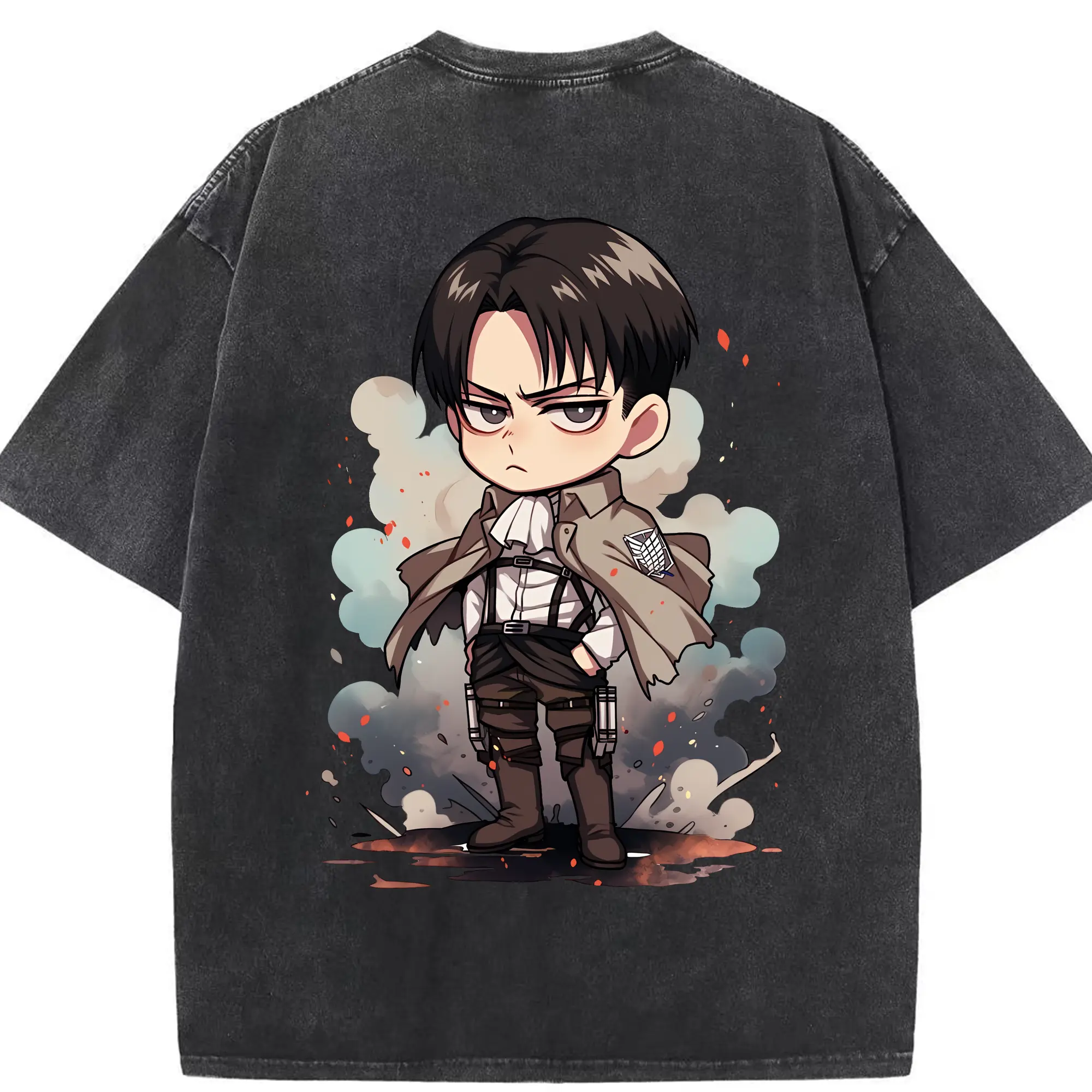 進撃の巨人 グッズ リヴァイ・アッカーマン - 綿100％ ヴィンテージ風 半袖Tシャツ ・ 背面プリント ・ 柔らか肌触り ・ 通気性 快適 ・ スポーツ カジュアル 外出用