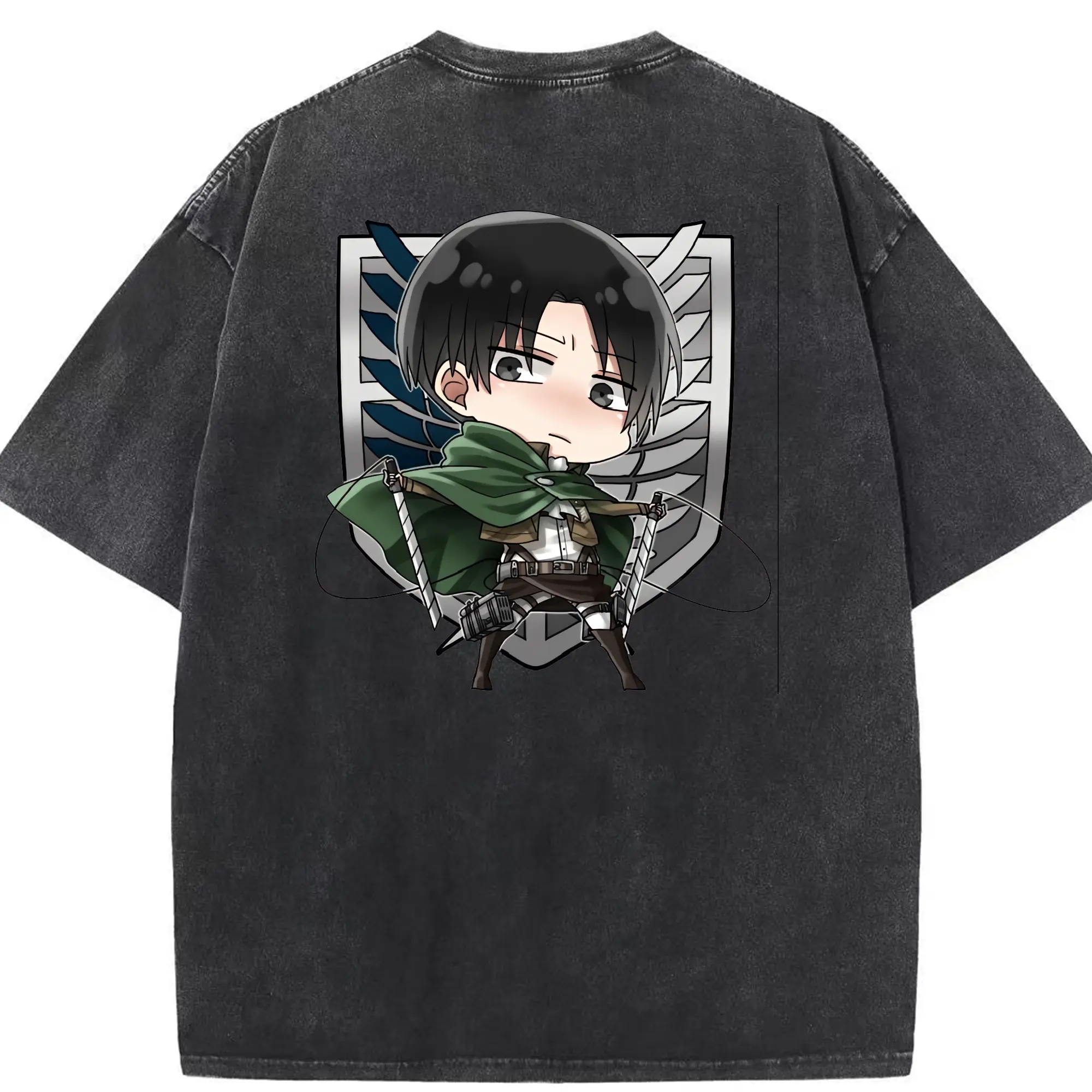 進撃の巨人 グッズ リヴァイ・アッカーマン - 綿100％ ヴィンテージ風 半袖Tシャツ ・ 背面プリント ・ 柔らか肌触り ・ 通気性 快適 ・ スポーツ カジュアル 外出用