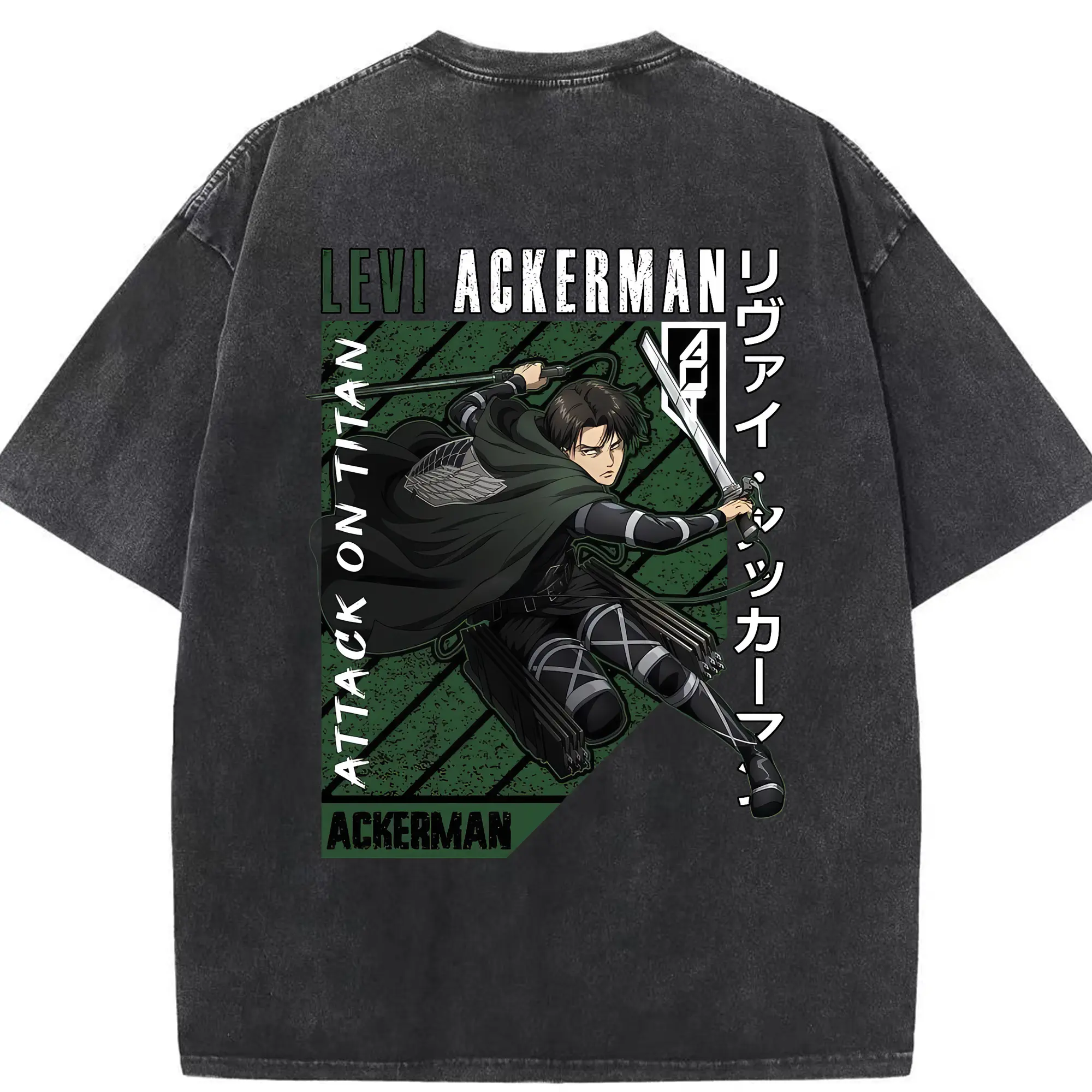 進撃の巨人 グッズ リヴァイ・アッカーマン - 綿100％ ヴィンテージ風 半袖Tシャツ ・ 背面プリント ・ 柔らか肌触り ・ 通気性 快適 ・ スポーツ カジュアル 外出用