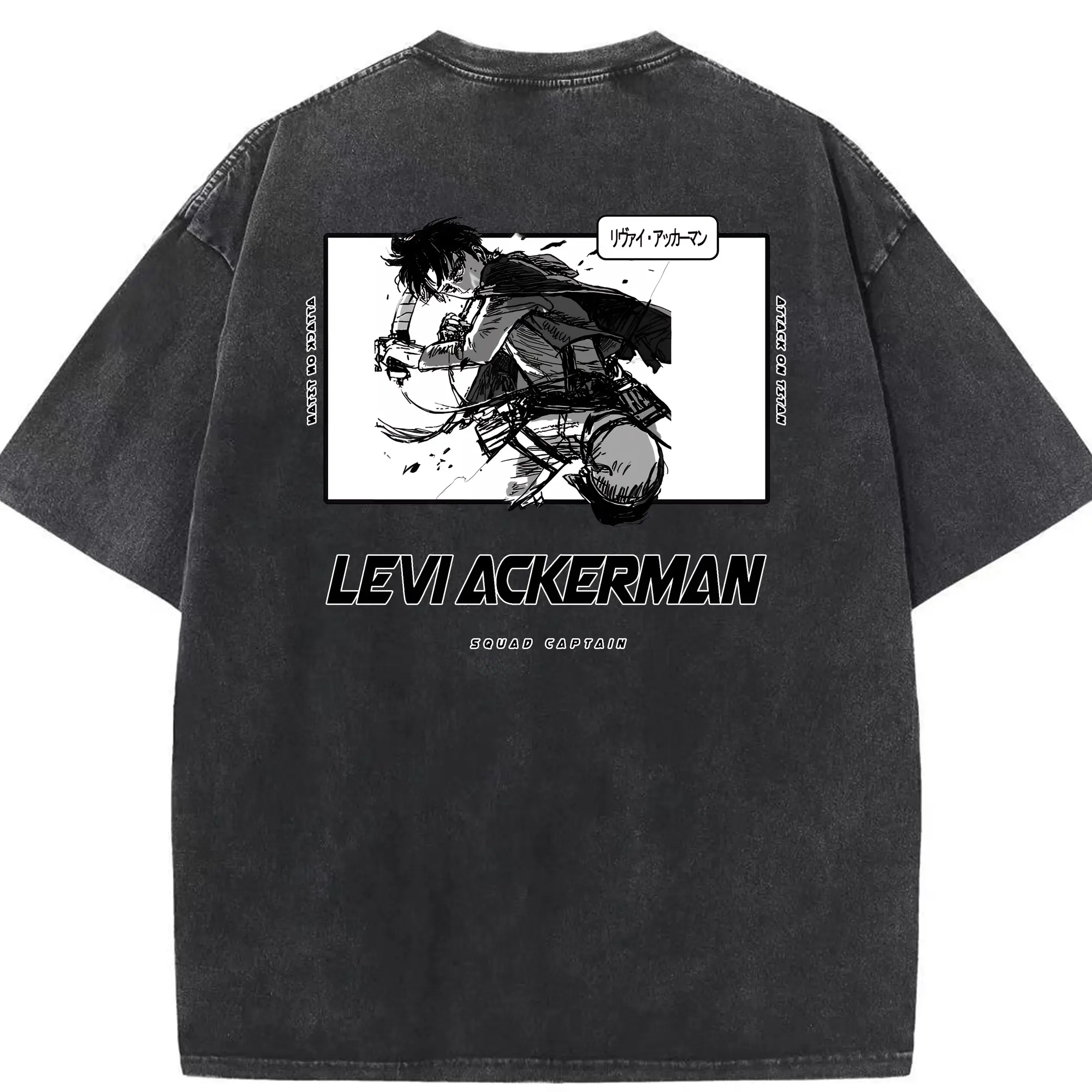 進撃の巨人 グッズ リヴァイ・アッカーマン - 綿100％ ヴィンテージ風 半袖Tシャツ ・ 背面プリント ・ 柔らか肌触り ・ 通気性 快適 ・ スポーツ カジュアル 外出用