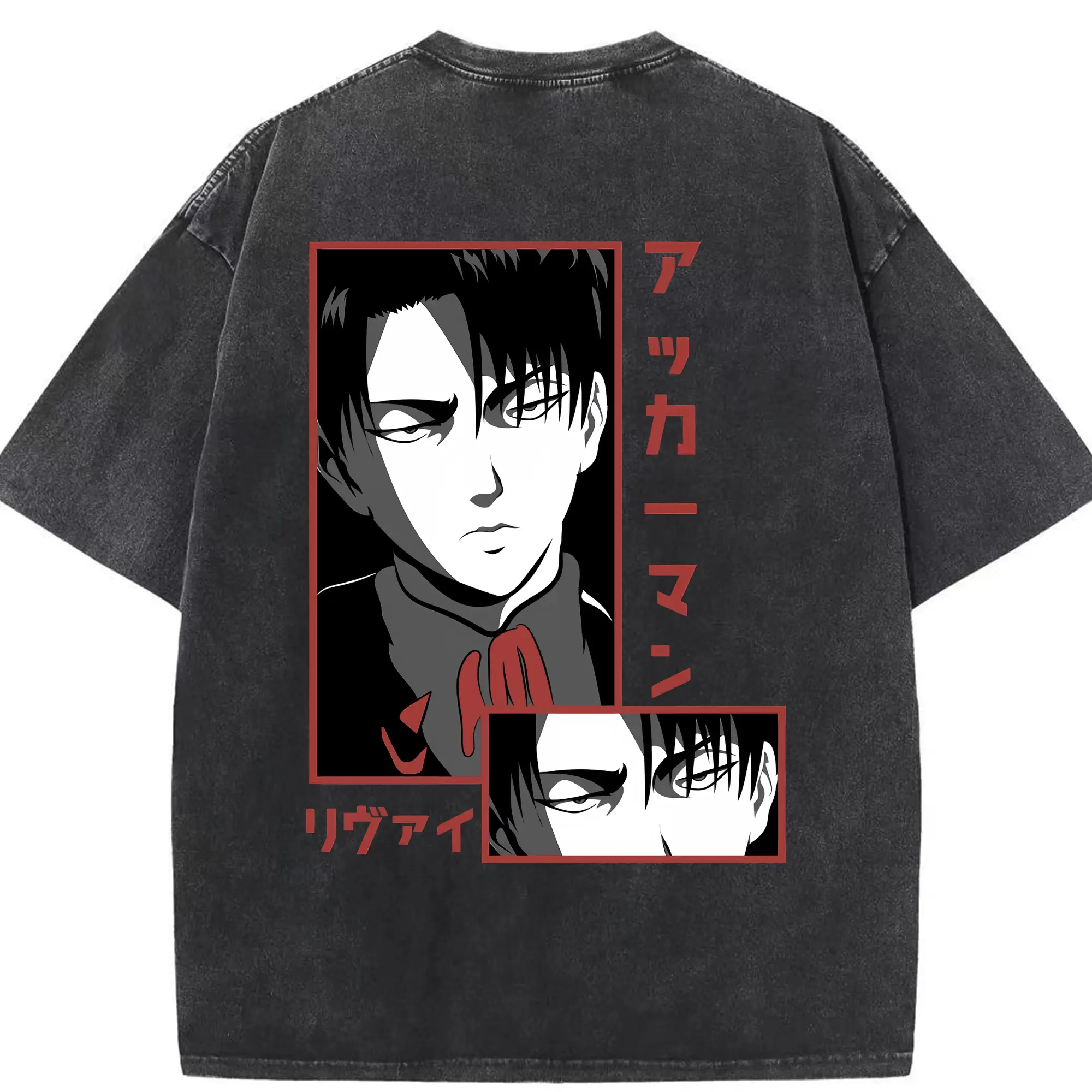 進撃の巨人 グッズ リヴァイ・アッカーマン - 綿100％ ヴィンテージ風 半袖Tシャツ ・ 背面プリント ・ 柔らか肌触り ・ 通気性 快適 ・ スポーツ カジュアル 外出用