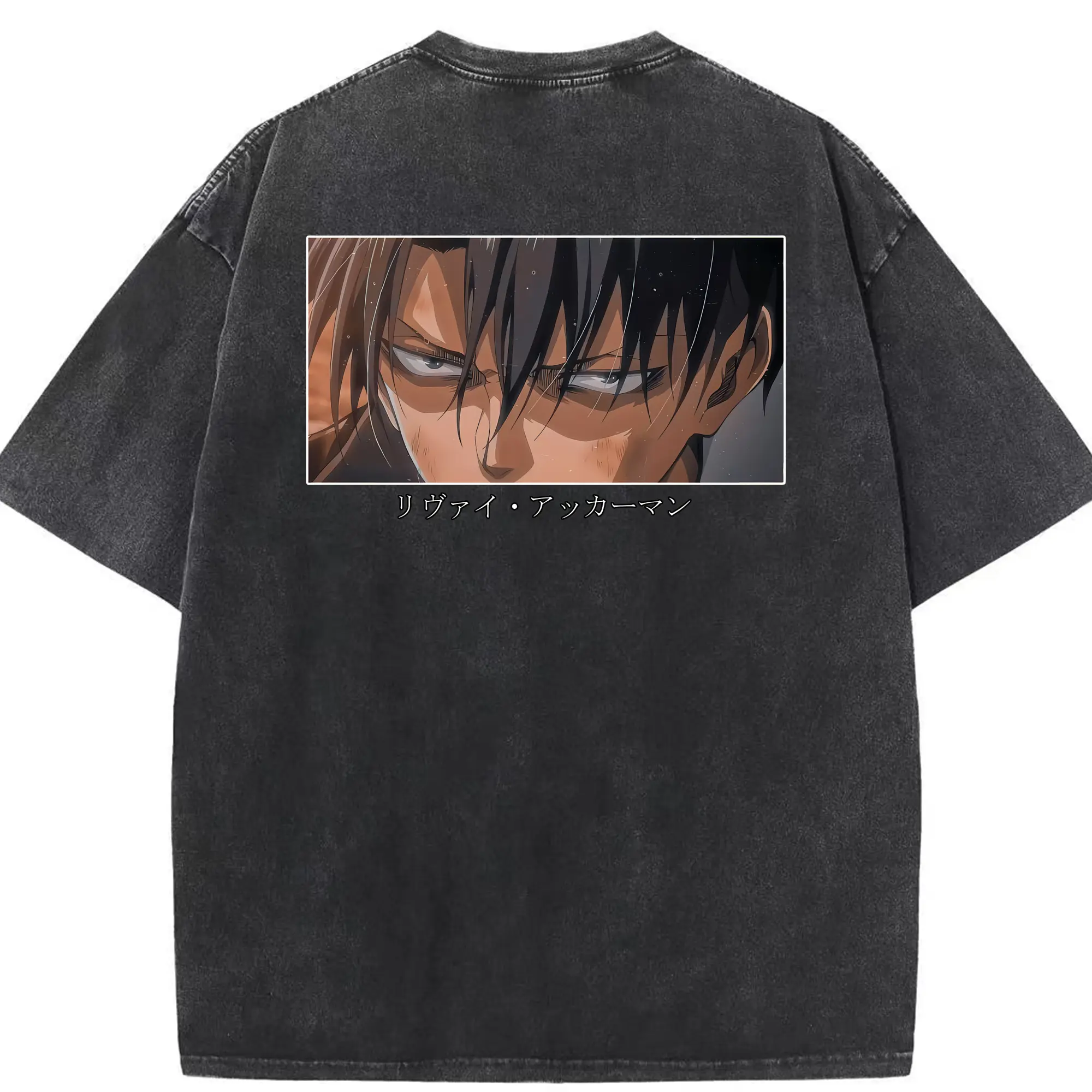 進撃の巨人 グッズ リヴァイ・アッカーマン - 綿100％ ヴィンテージ風 半袖Tシャツ ・ 背面プリント ・ 柔らか肌触り ・ 通気性 快適 ・ スポーツ カジュアル 外出用