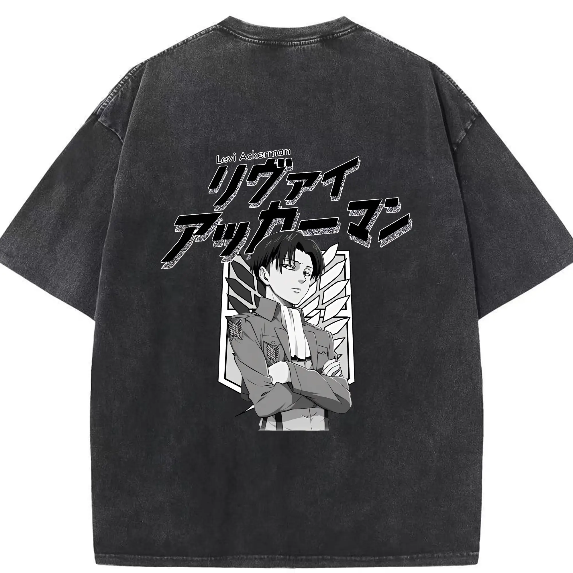 進撃の巨人 グッズ リヴァイ・アッカーマン - 綿100％ ヴィンテージ風 半袖Tシャツ ・ 背面プリント ・ 柔らか肌触り ・ 通気性 快適 ・ スポーツ カジュアル 外出用