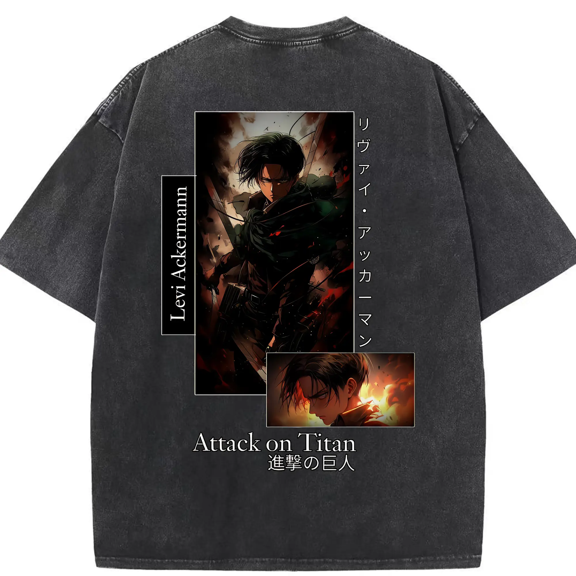 進撃の巨人 グッズ リヴァイ・アッカーマン - 綿100％ ヴィンテージ風 半袖Tシャツ ・ 背面プリント ・ 柔らか肌触り ・ 通気性 快適 ・ スポーツ カジュアル 外出用