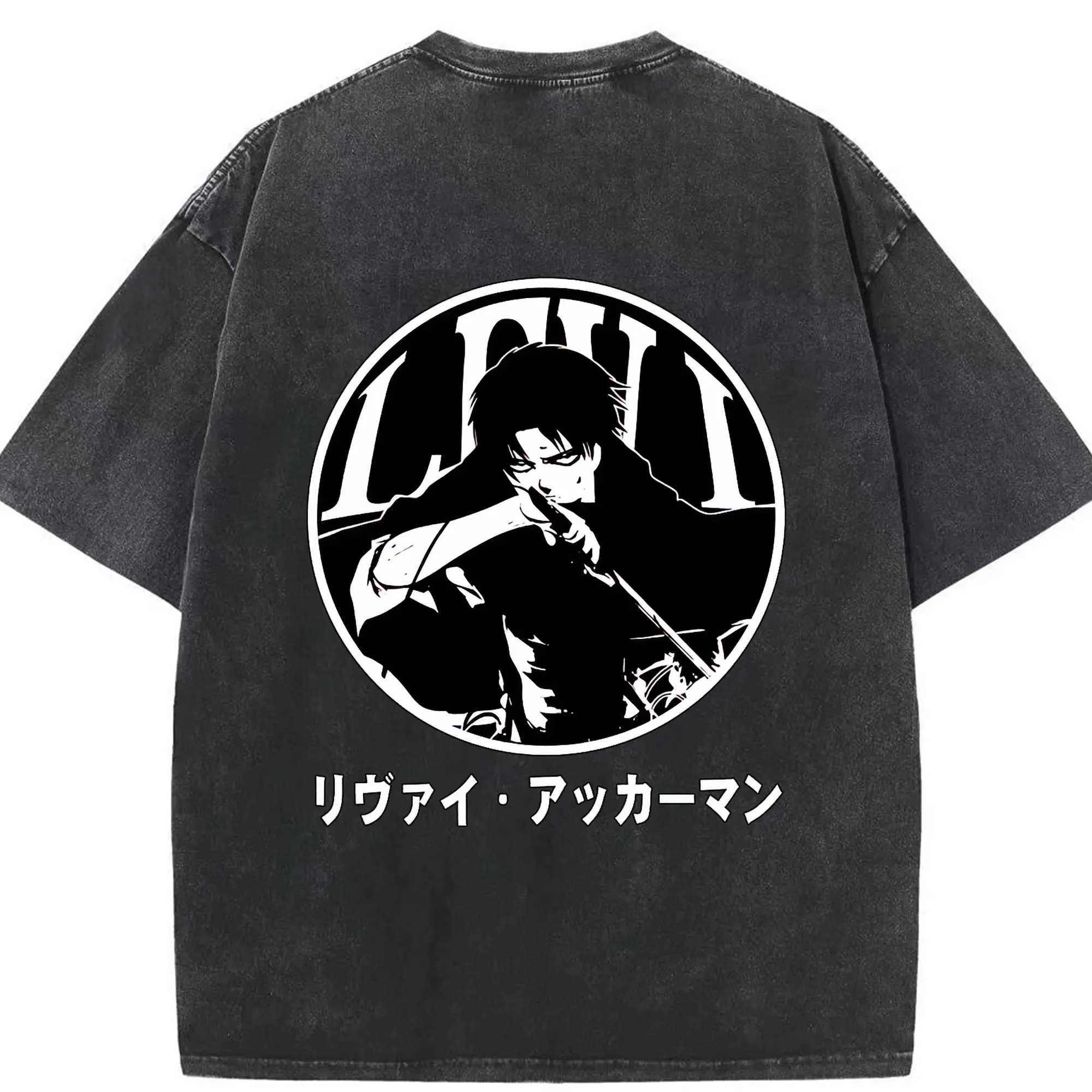進撃の巨人 グッズ リヴァイ・アッカーマン - 綿100％ ヴィンテージ風 半袖Tシャツ ・ 背面プリント ・ 柔らか肌触り ・ 通気性 快適 ・ スポーツ カジュアル 外出用