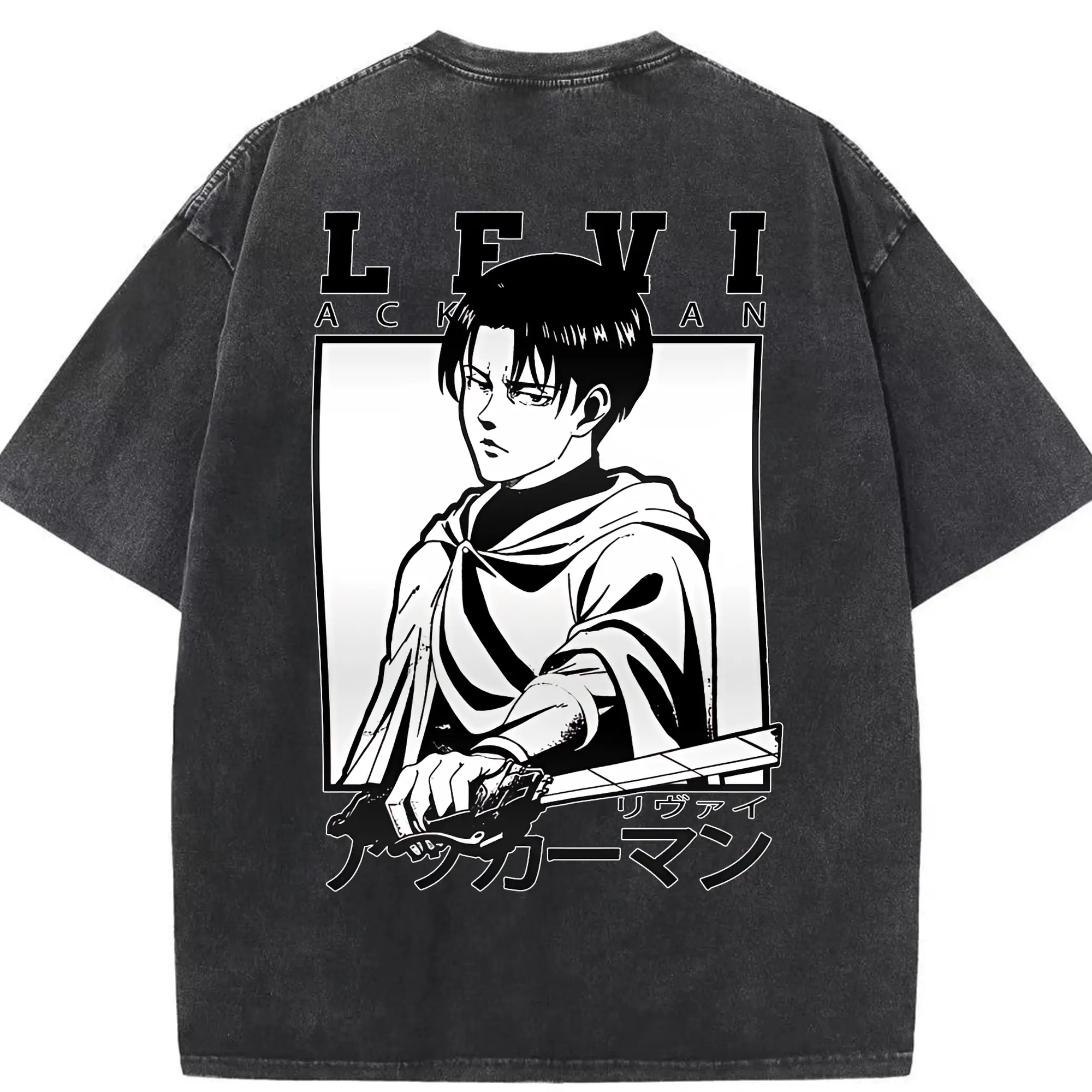 進撃の巨人 グッズ リヴァイ・アッカーマン - 綿100％ ヴィンテージ風 半袖Tシャツ ・ 背面プリント ・ 柔らか肌触り ・ 通気性 快適 ・ スポーツ カジュアル 外出用