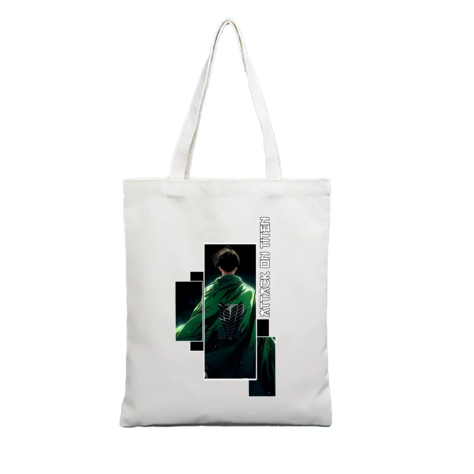 進撃の巨人 グッズ リヴァイ・アッカーマン - 縦型キャンバス手提げバッグ（トートバッグ） ・ キャンバス素材 ・ ショッピング用 ・ 軽量 丈夫 お手入れ簡単