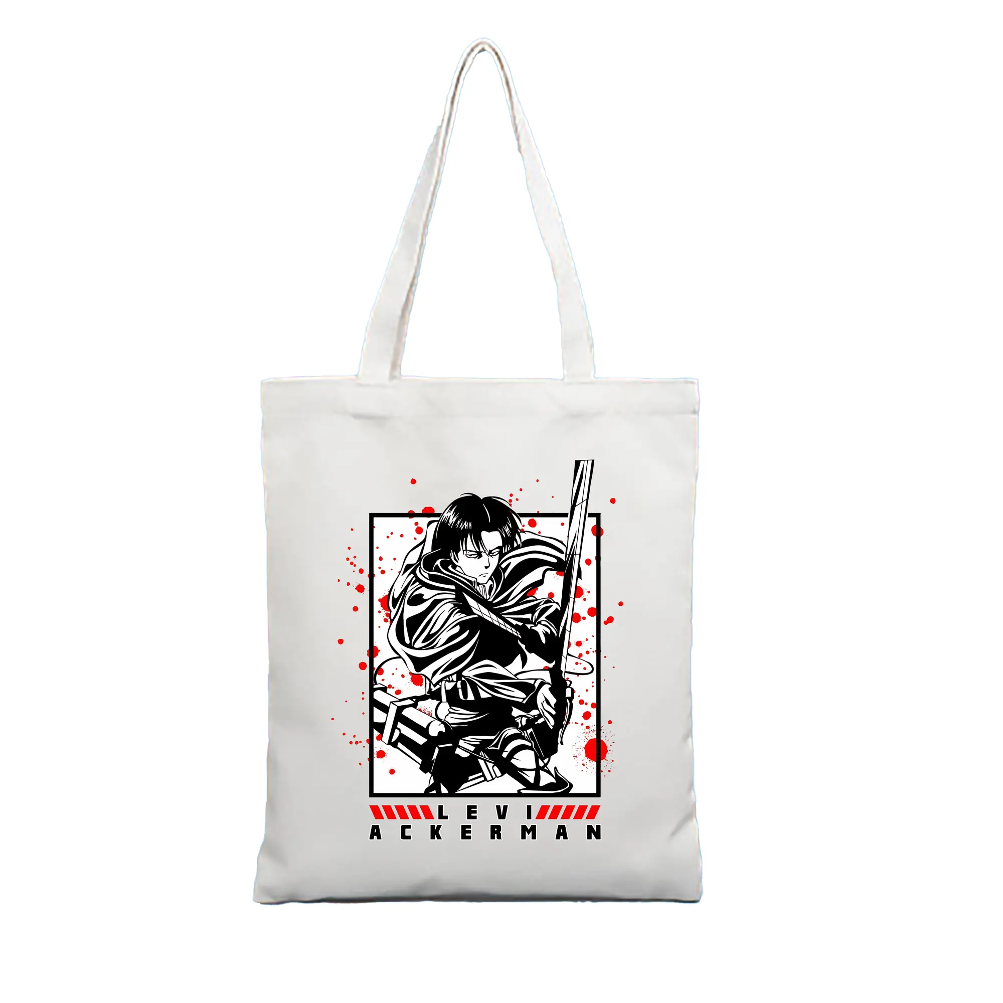 進撃の巨人 グッズ リヴァイ・アッカーマン - 縦型キャンバス手提げバッグ（トートバッグ） ・ キャンバス素材 ・ ショッピング用 ・ 軽量 丈夫 お手入れ簡単