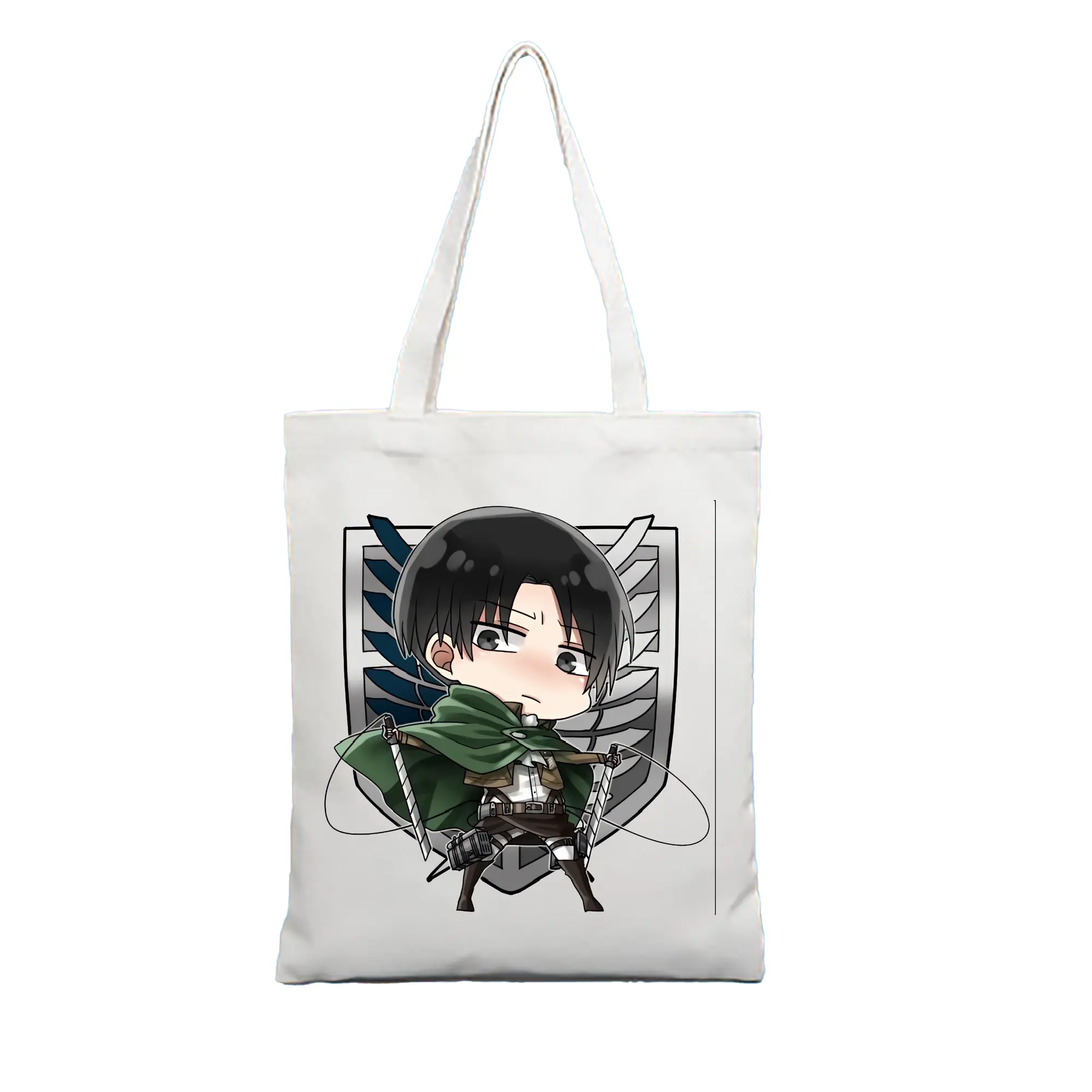 進撃の巨人 グッズ リヴァイ・アッカーマン - 縦型キャンバス手提げバッグ（トートバッグ） ・ キャンバス素材 ・ ショッピング用 ・ 軽量 丈夫 お手入れ簡単