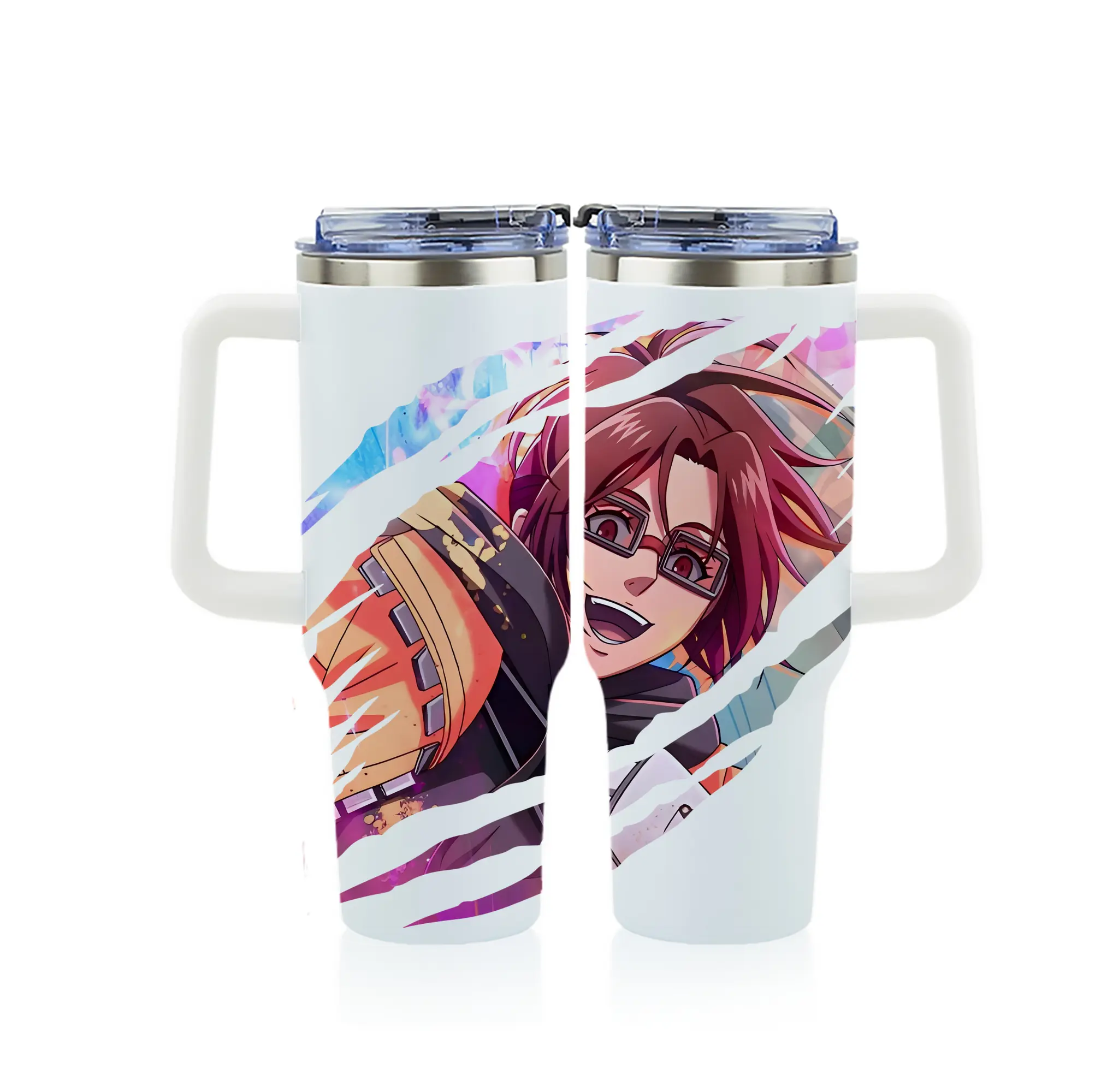 進撃の巨人 グッズ ハンジ・ゾエ - 1200mL フルプリント車用タンブラー ・ 304ステンレス 内側 ・ 201ステンレス 外側 ・ 保温 保冷 ・ 通勤 ドライブ アウトドア用