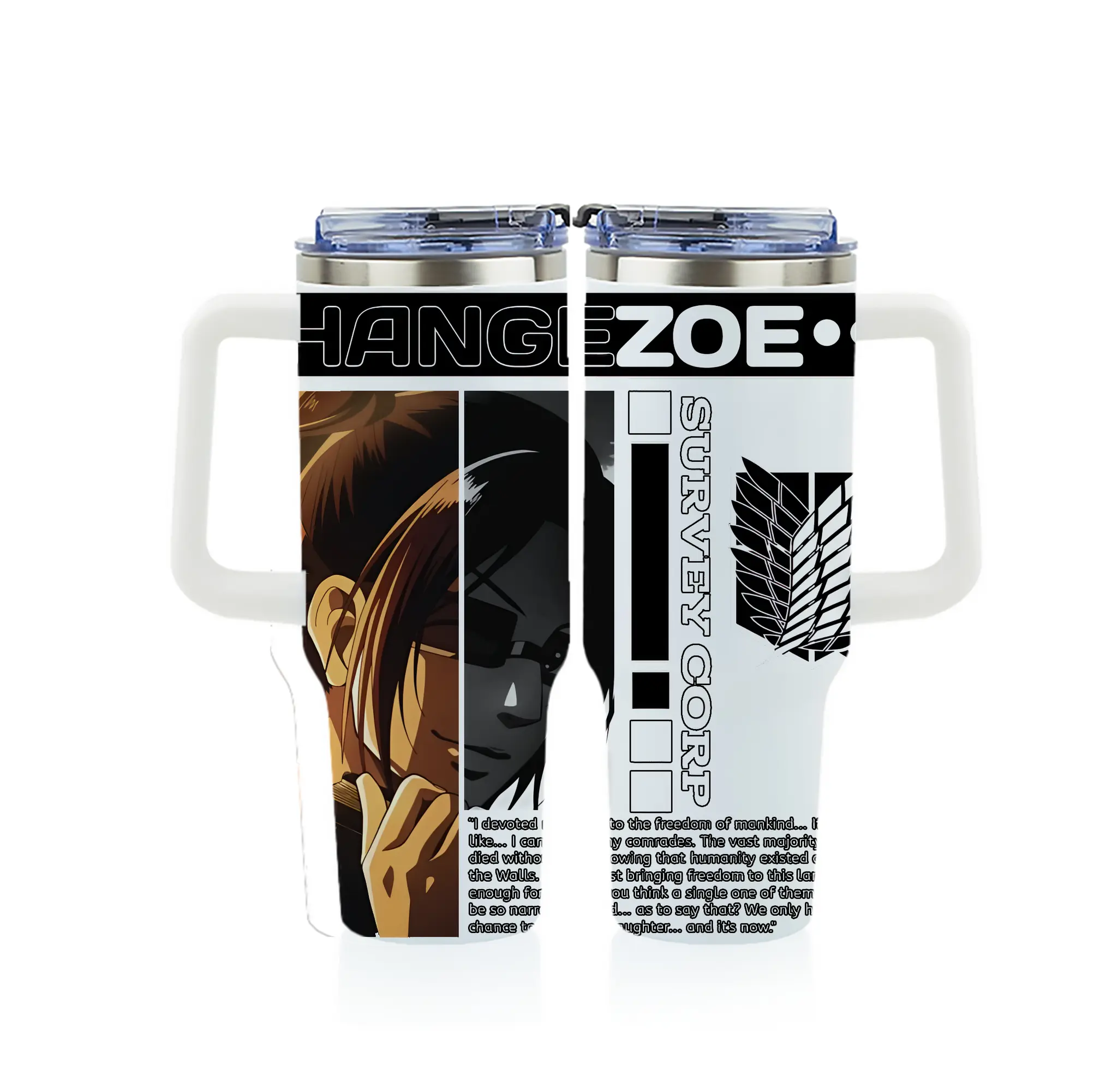 進撃の巨人 グッズ ハンジ・ゾエ - 1200mL フルプリント車用タンブラー ・ 304ステンレス 内側 ・ 201ステンレス 外側 ・ 保温 保冷 ・ 通勤 ドライブ アウトドア用