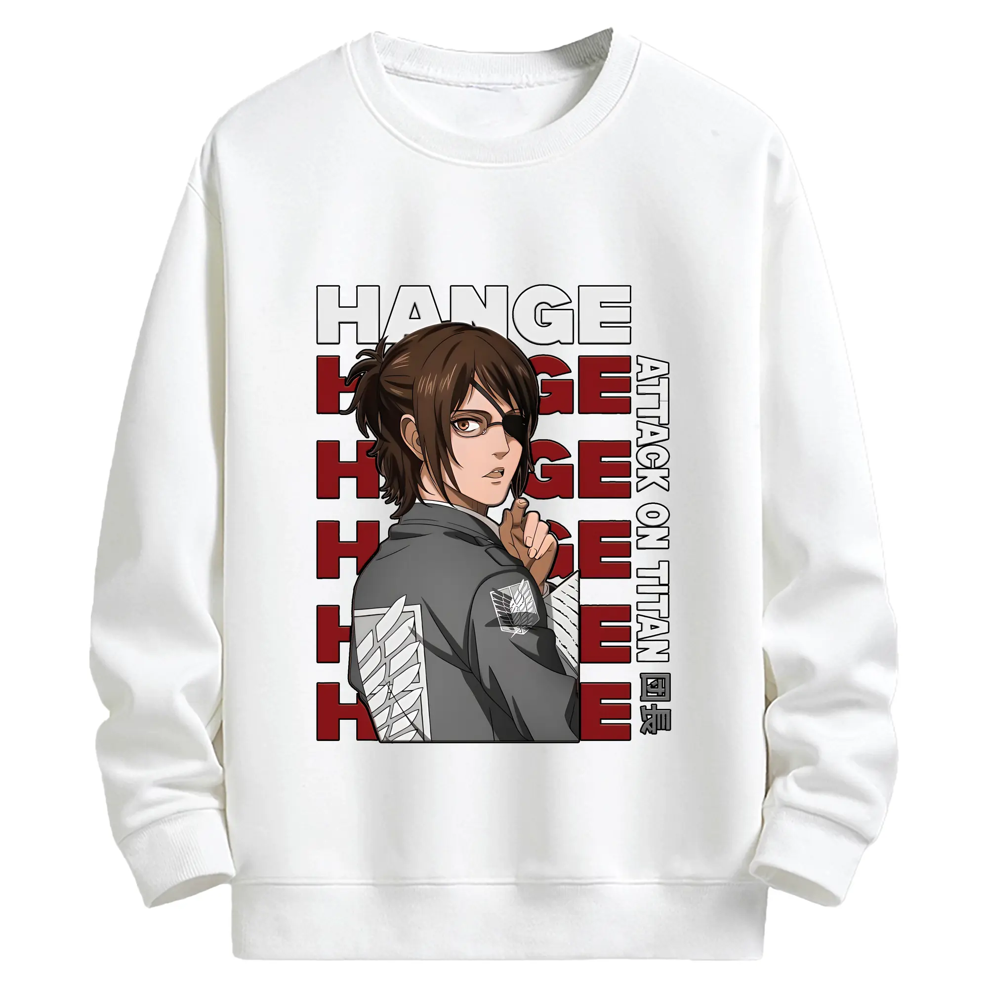 進撃の巨人 グッズ ハンジ・ゾエ - キッズ クルーネックスウェットシャツ ・ フロントプリント ・ 綿80％ ポリエステル20％ ・ 快適 通学 スポーツ 日常使い お散歩用