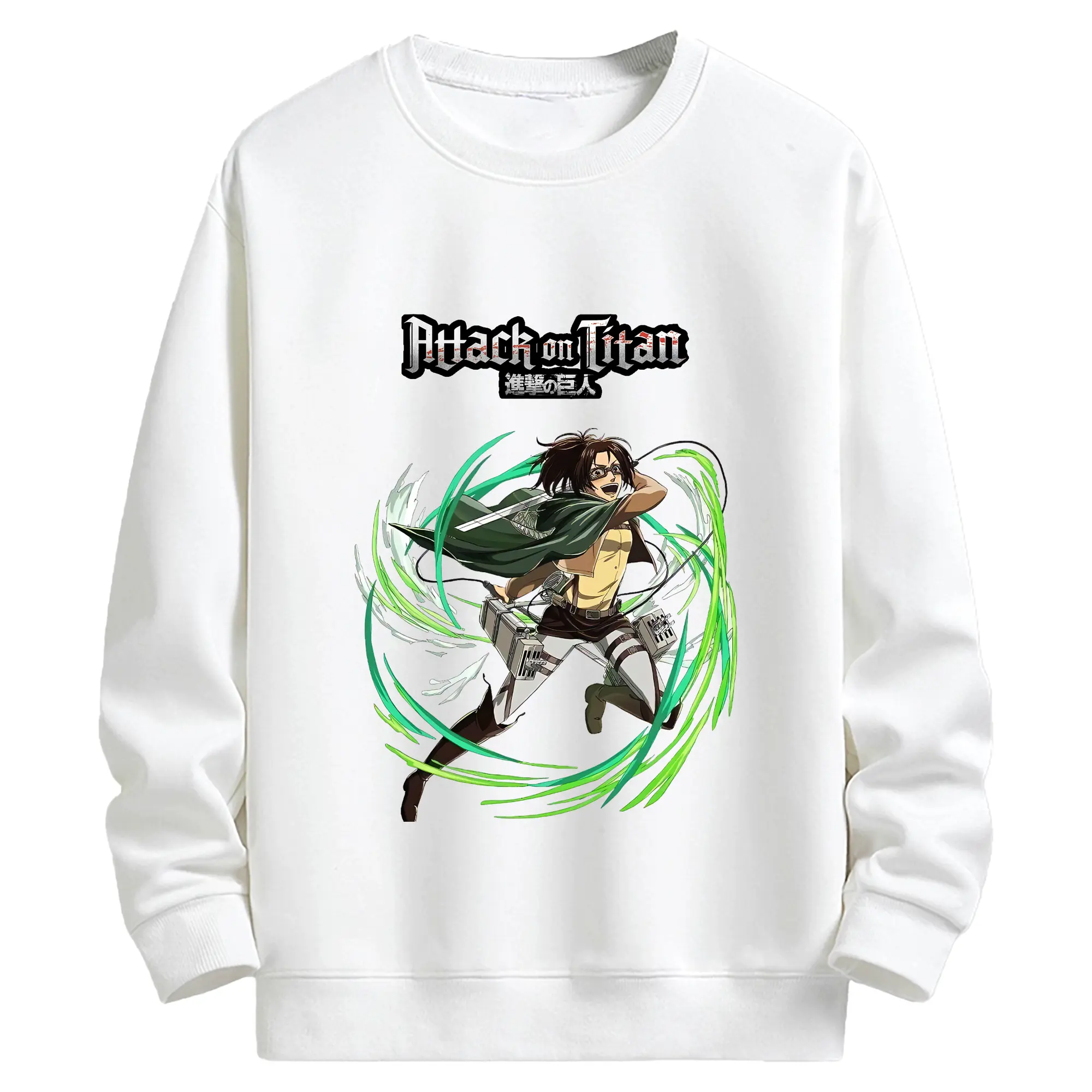 進撃の巨人 グッズ ハンジ・ゾエ - キッズ クルーネックスウェットシャツ ・ フロントプリント ・ 綿80％ ポリエステル20％ ・ 快適 通学 スポーツ 日常使い お散歩用