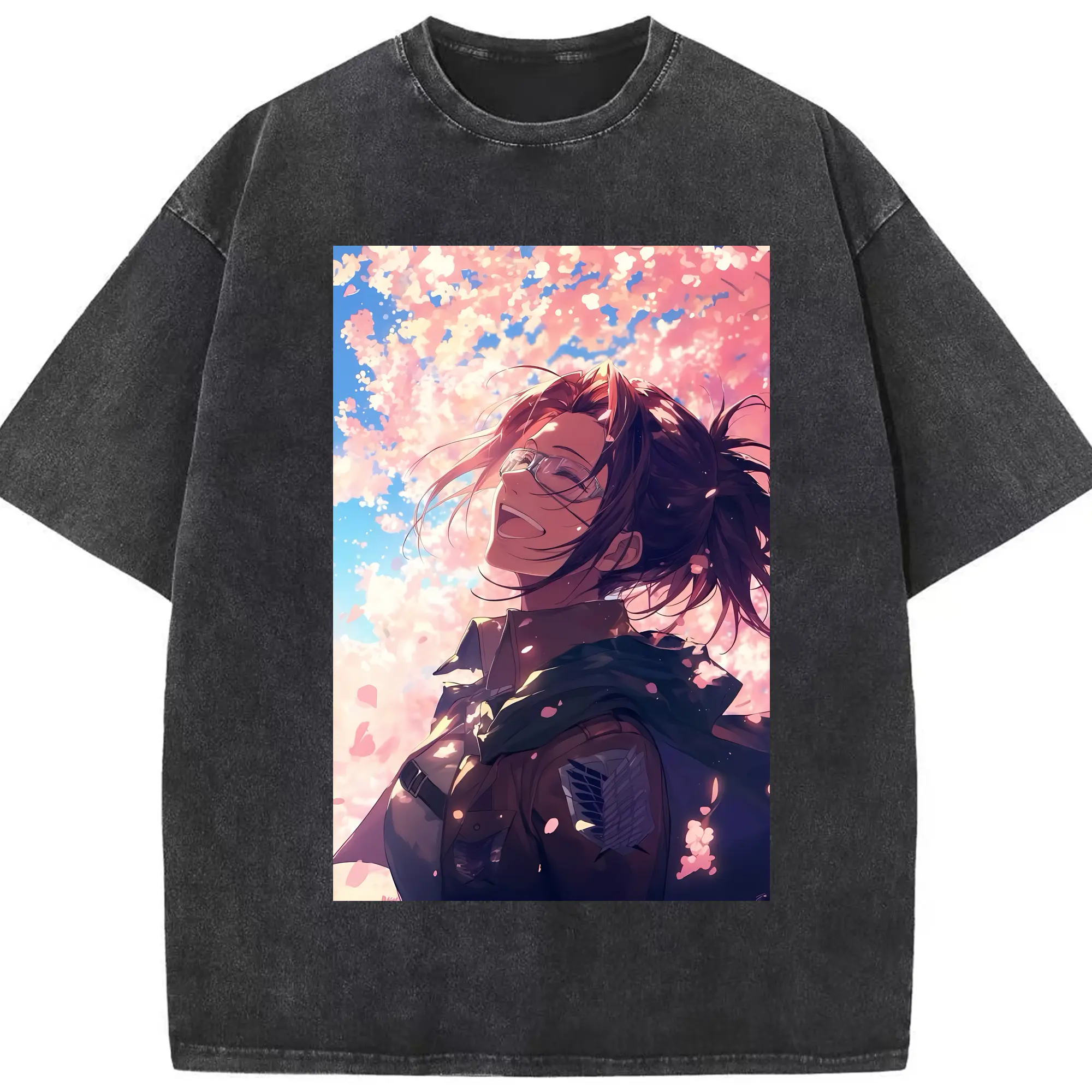 進撃の巨人 グッズ ハンジ・ゾエ - 綿100％ ヴィンテージ風 半袖Tシャツ ・ フロントプリント ・ 柔らか肌触り ・ 通気性 快適 ・ スポーツ カジュアル 外出用