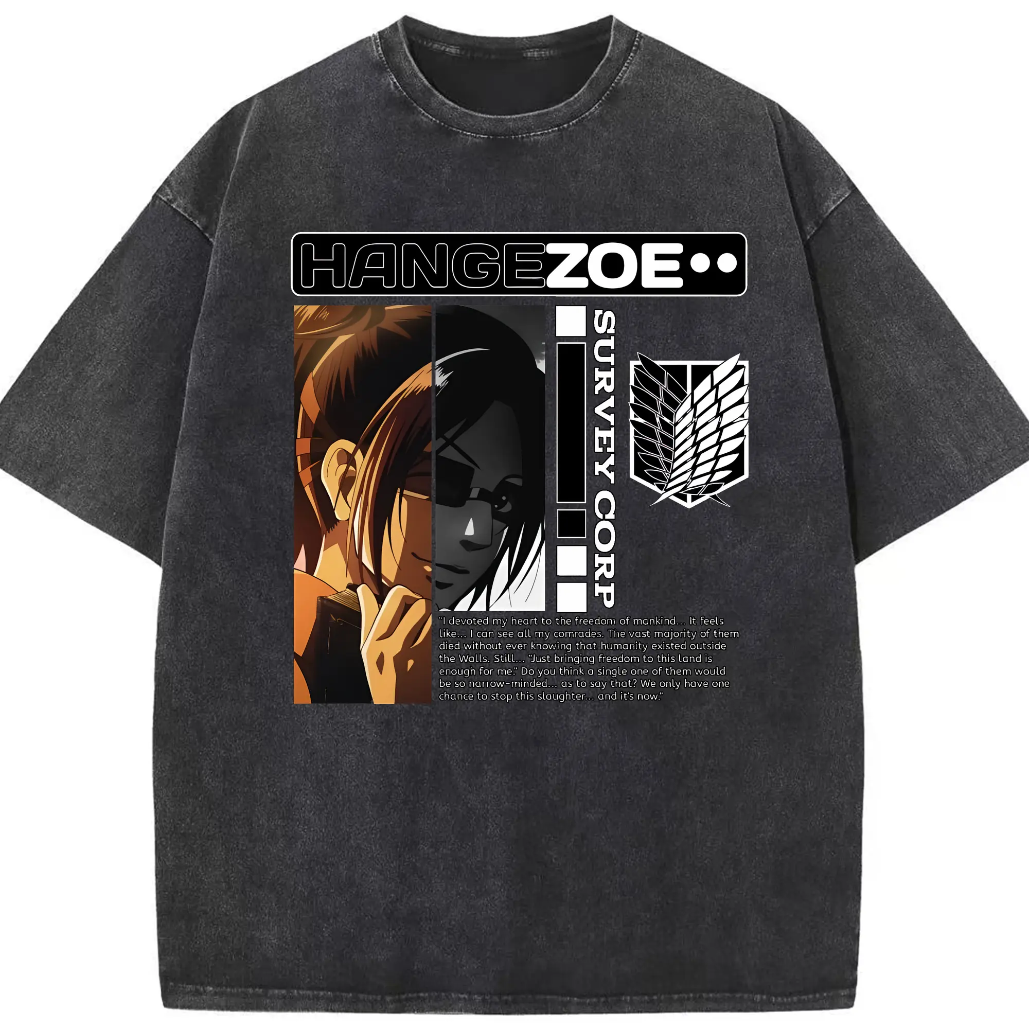 進撃の巨人 グッズ ハンジ・ゾエ - 綿100％ ヴィンテージ風 半袖Tシャツ ・ フロントプリント ・ 柔らか肌触り ・ 通気性 快適 ・ スポーツ カジュアル 外出用