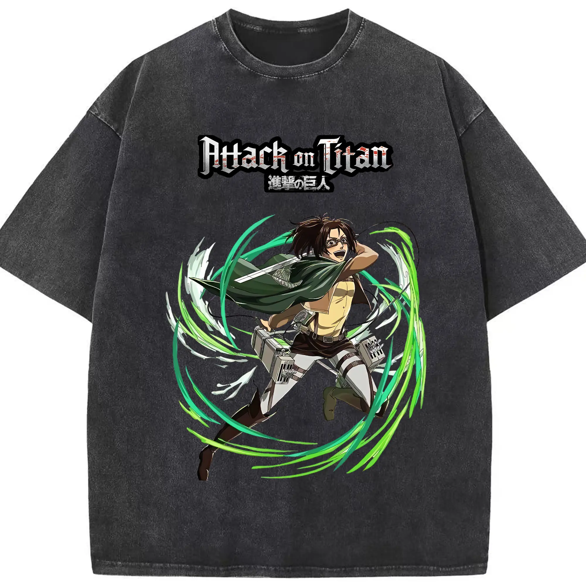 進撃の巨人 グッズ ハンジ・ゾエ - 綿100％ ヴィンテージ風 半袖Tシャツ ・ フロントプリント ・ 柔らか肌触り ・ 通気性 快適 ・ スポーツ カジュアル 外出用