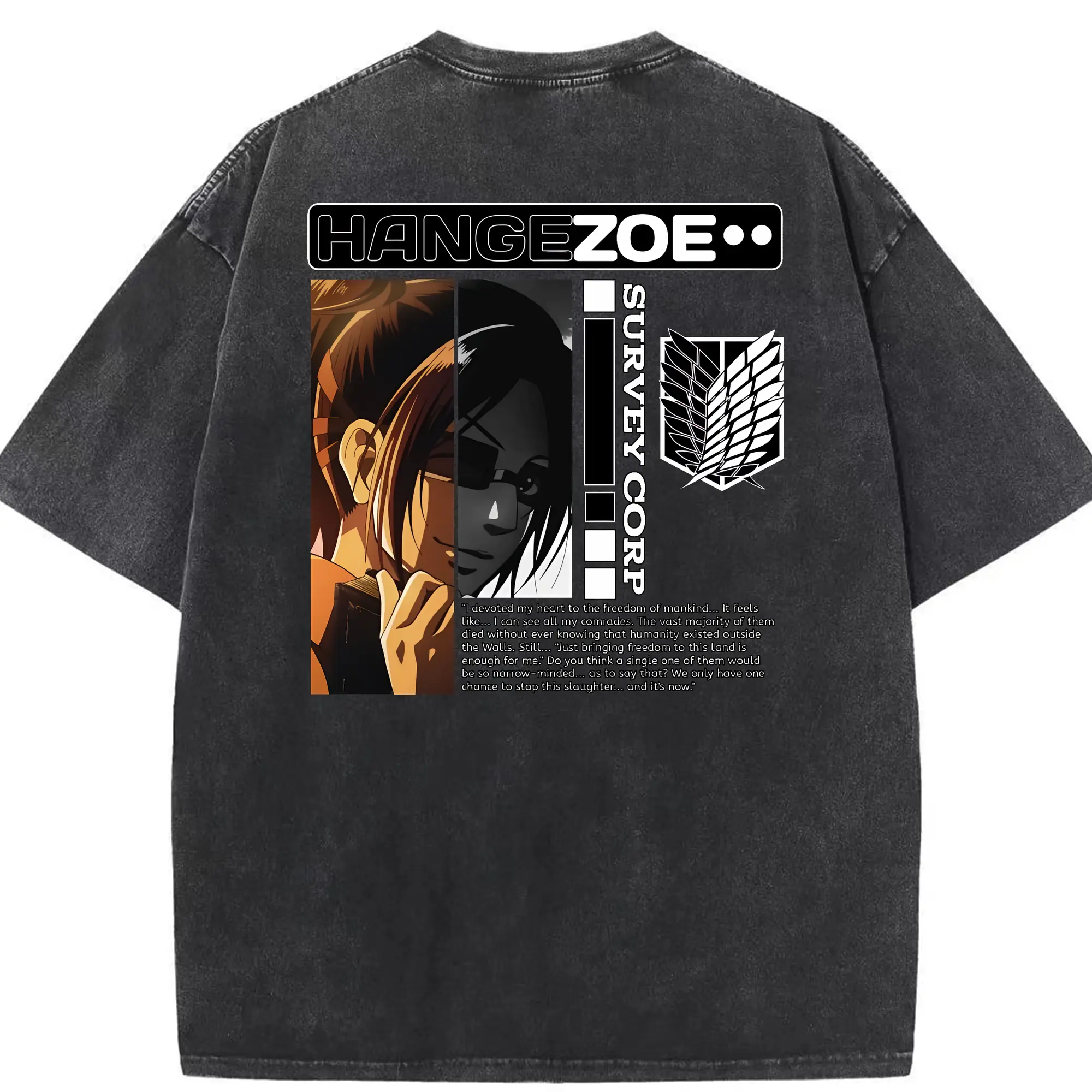 進撃の巨人 グッズ ハンジ・ゾエ - 綿100％ ヴィンテージ風 半袖Tシャツ ・ 背面プリント ・ 柔らか肌触り ・ 通気性 快適 ・ スポーツ カジュアル 外出用