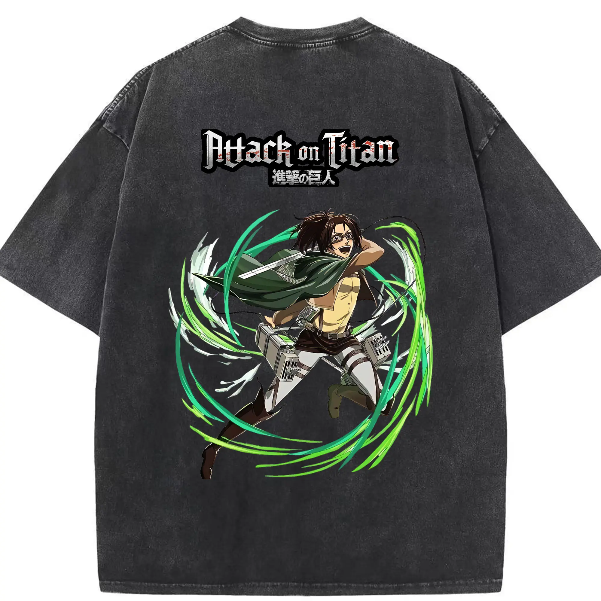 進撃の巨人 グッズ ハンジ・ゾエ - 綿100％ ヴィンテージ風 半袖Tシャツ ・ 背面プリント ・ 柔らか肌触り ・ 通気性 快適 ・ スポーツ カジュアル 外出用