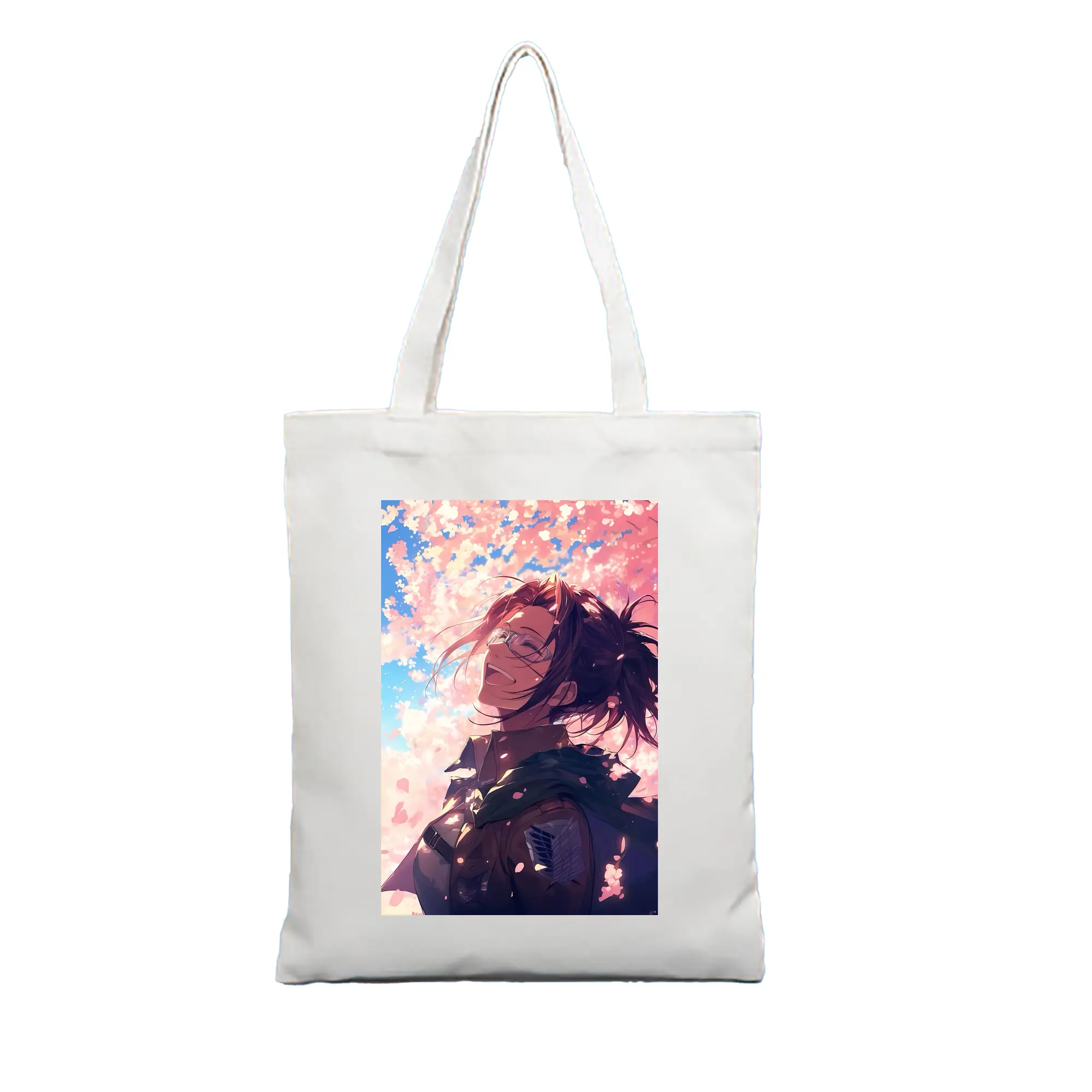 進撃の巨人 グッズ ハンジ・ゾエ - 縦型キャンバス手提げバッグ（トートバッグ） ・ キャンバス素材 ・ ショッピング用 ・ 軽量 丈夫 お手入れ簡単