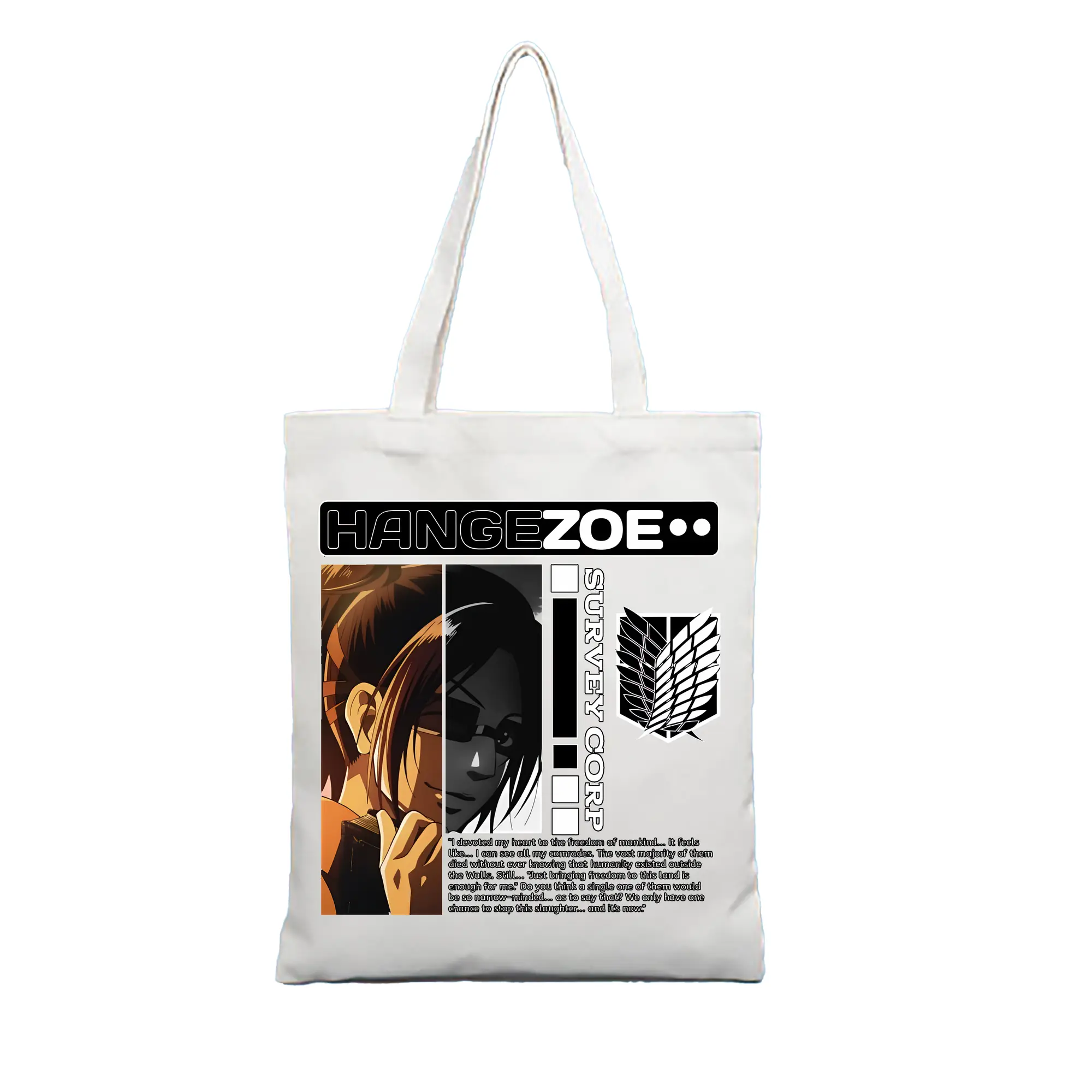 進撃の巨人 グッズ ハンジ・ゾエ - 縦型キャンバス手提げバッグ（トートバッグ） ・ キャンバス素材 ・ ショッピング用 ・ 軽量 丈夫 お手入れ簡単