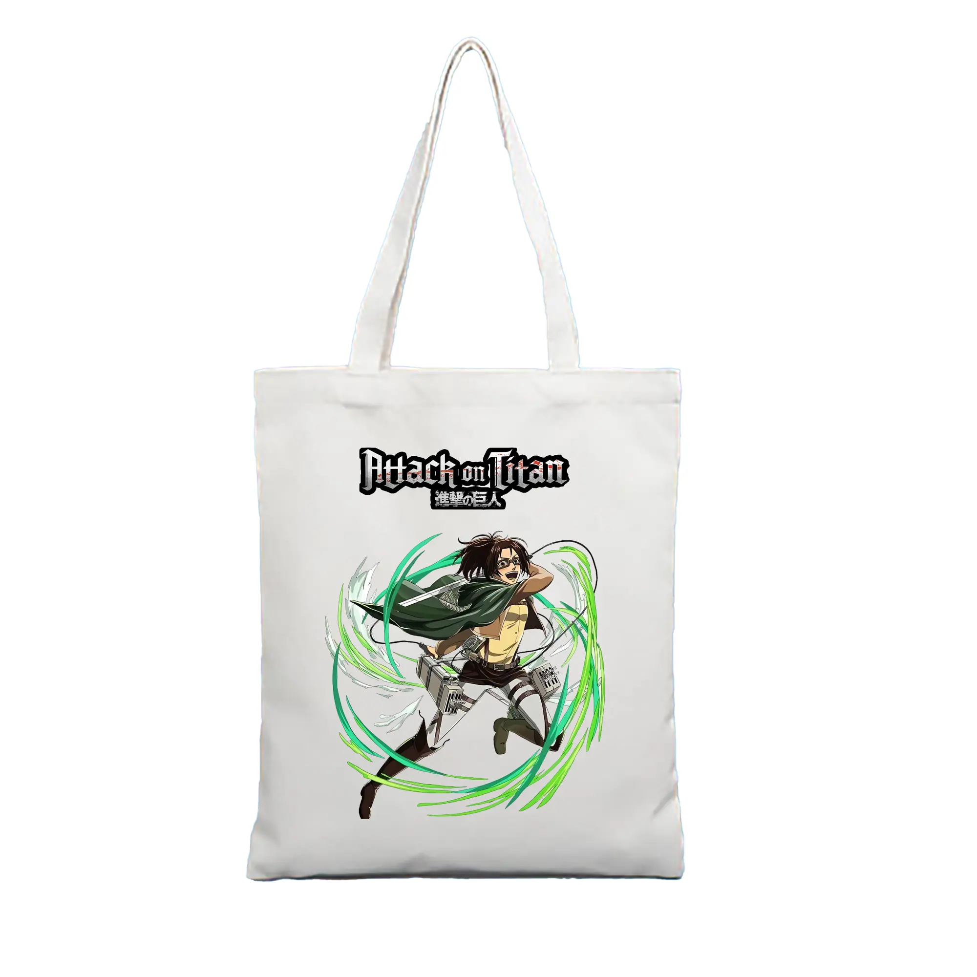 進撃の巨人 グッズ ハンジ・ゾエ - 縦型キャンバス手提げバッグ（トートバッグ） ・ キャンバス素材 ・ ショッピング用 ・ 軽量 丈夫 お手入れ簡単