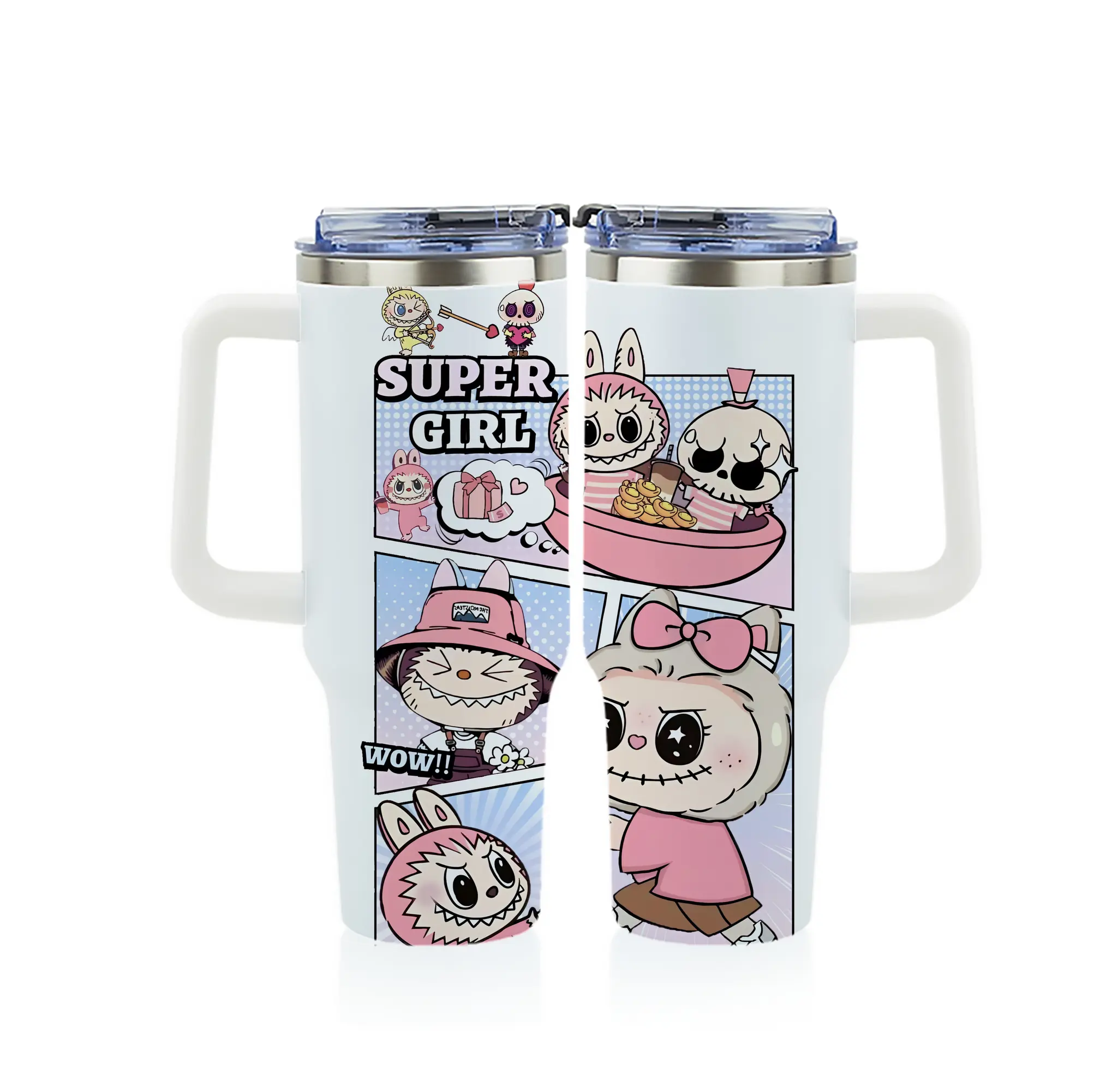 ラブブ グッズ ジモモ - 1200mL フルプリント車用タンブラー ・ 304ステンレス 内側 ・ 201ステンレス 外側 ・ 保温 保冷 ・ 通勤 ドライブ アウトドア用