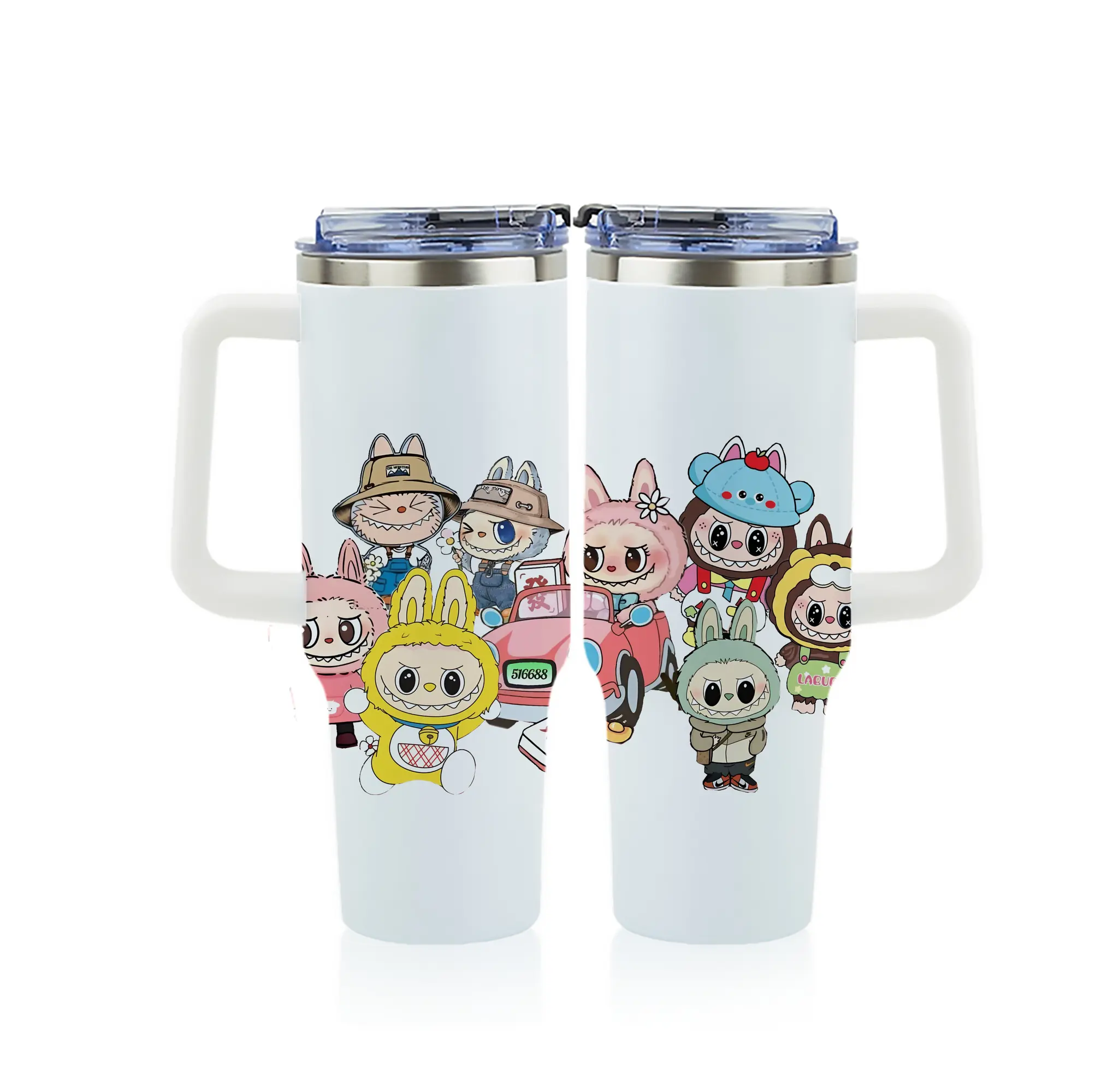 ラブブ グッズ ジモモ - 1200mL フルプリント車用タンブラー ・ 304ステンレス 内側 ・ 201ステンレス 外側 ・ 保温 保冷 ・ 通勤 ドライブ アウトドア用