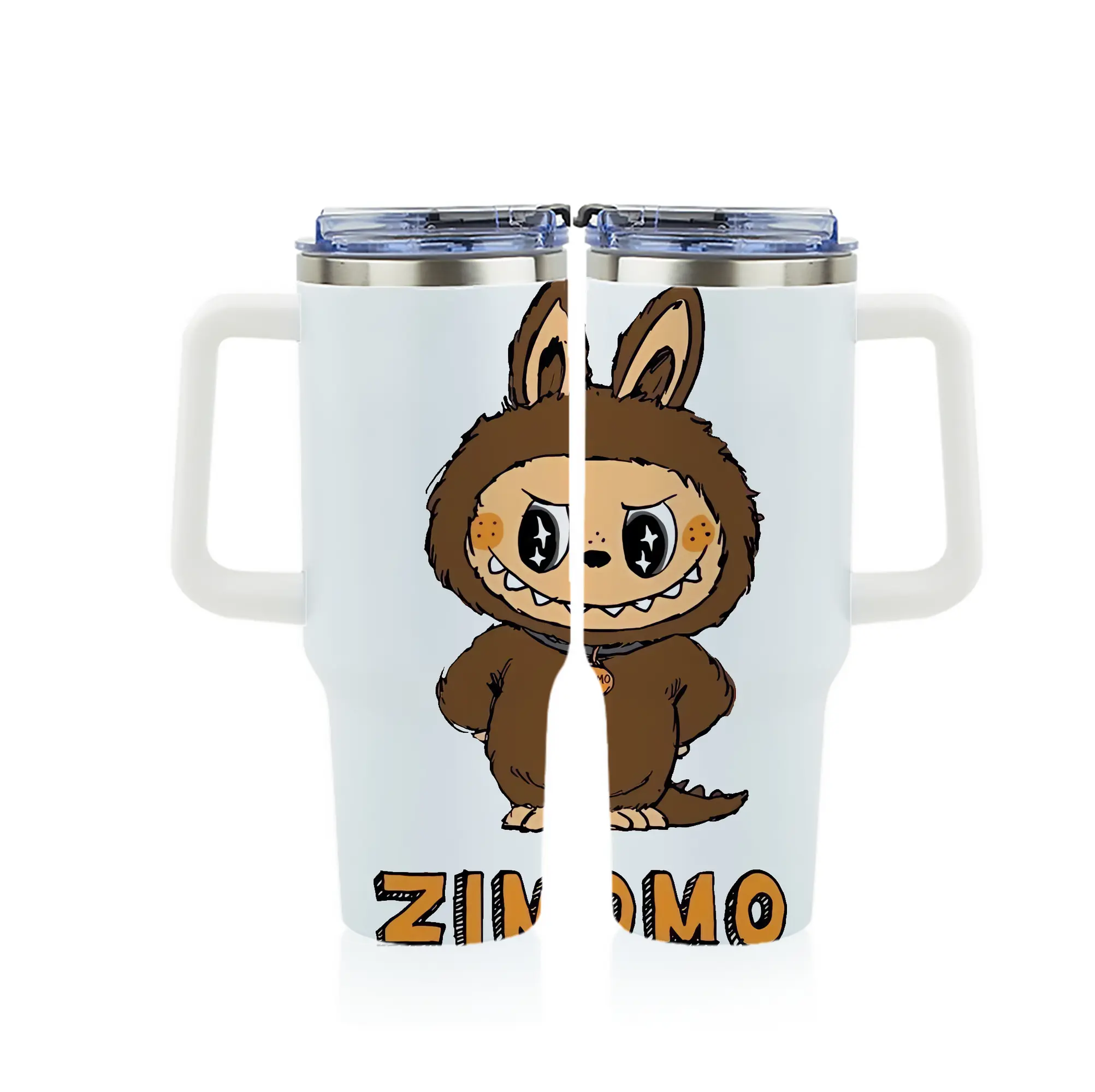 ラブブ グッズ ジモモ - 1200mL フルプリント車用タンブラー ・ 304ステンレス 内側 ・ 201ステンレス 外側 ・ 保温 保冷 ・ 通勤 ドライブ アウトドア用