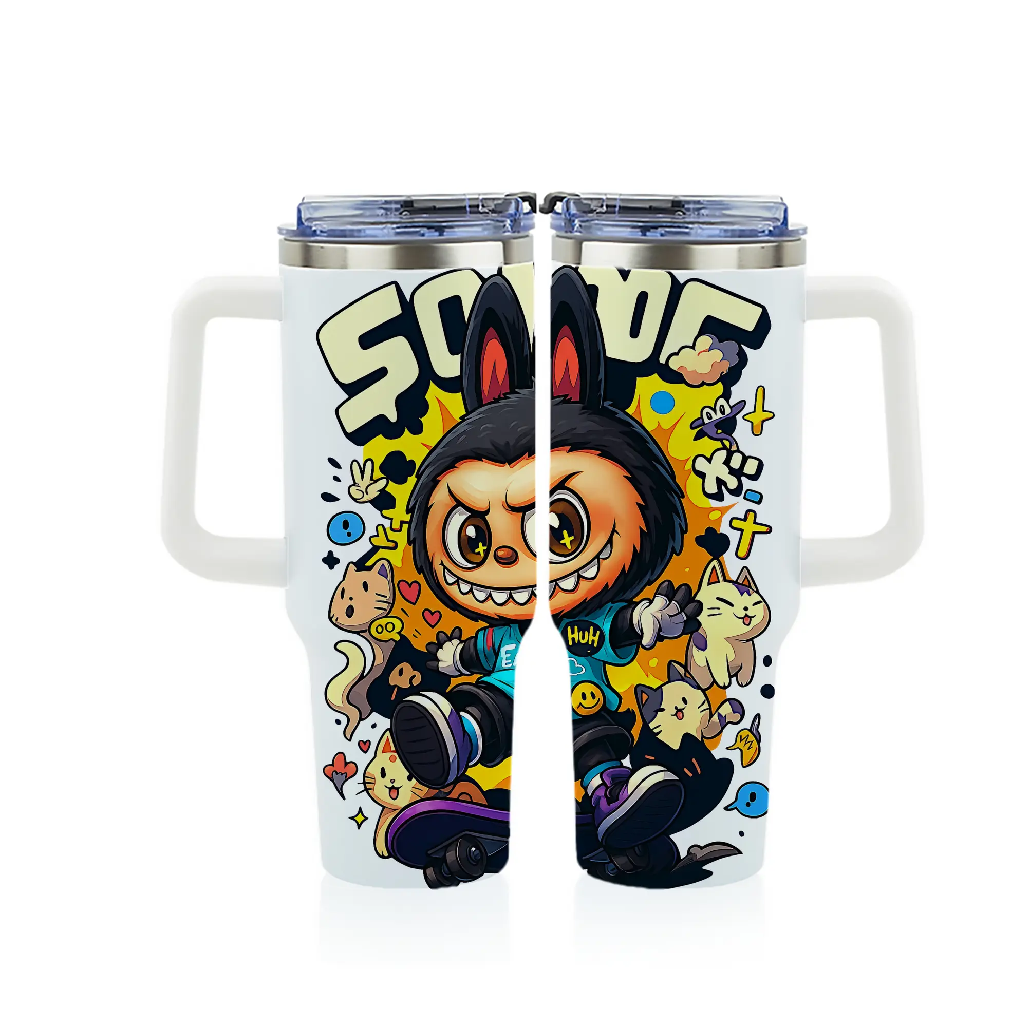 ラブブ グッズ ジモモ - 1200mL フルプリント車用タンブラー ・ 304ステンレス 内側 ・ 201ステンレス 外側 ・ 保温 保冷 ・ 通勤 ドライブ アウトドア用