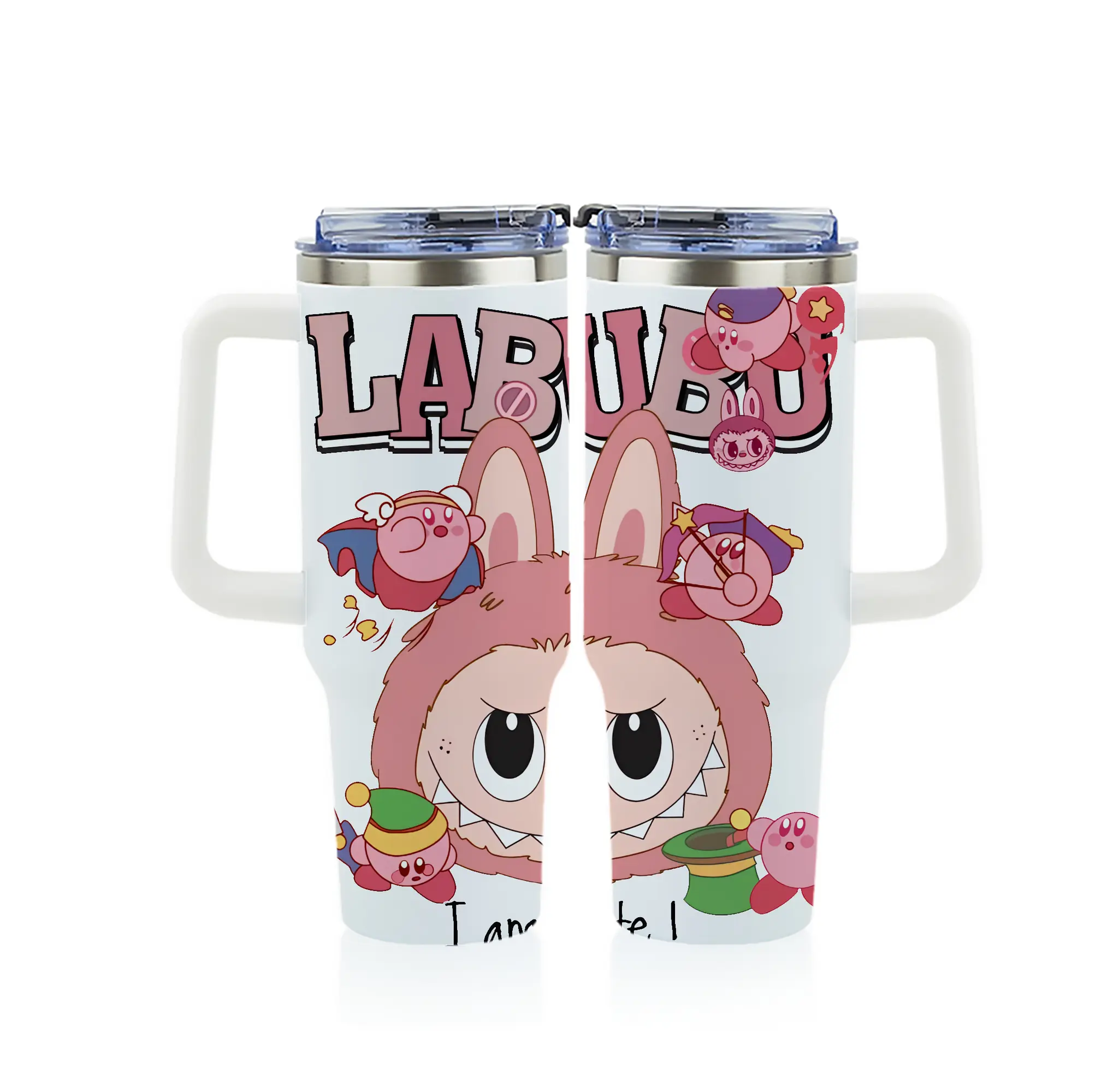 ラブブ グッズ ジモモ - 1200mL フルプリント車用タンブラー ・ 304ステンレス 内側 ・ 201ステンレス 外側 ・ 保温 保冷 ・ 通勤 ドライブ アウトドア用