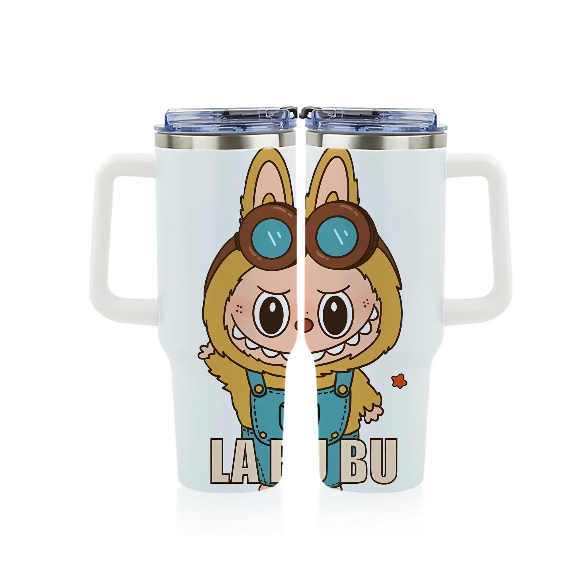 ラブブ グッズ ジモモ - 1200mL フルプリント車用タンブラー ・ 304ステンレス 内側 ・ 201ステンレス 外側 ・ 保温 保冷 ・ 通勤 ドライブ アウトドア用