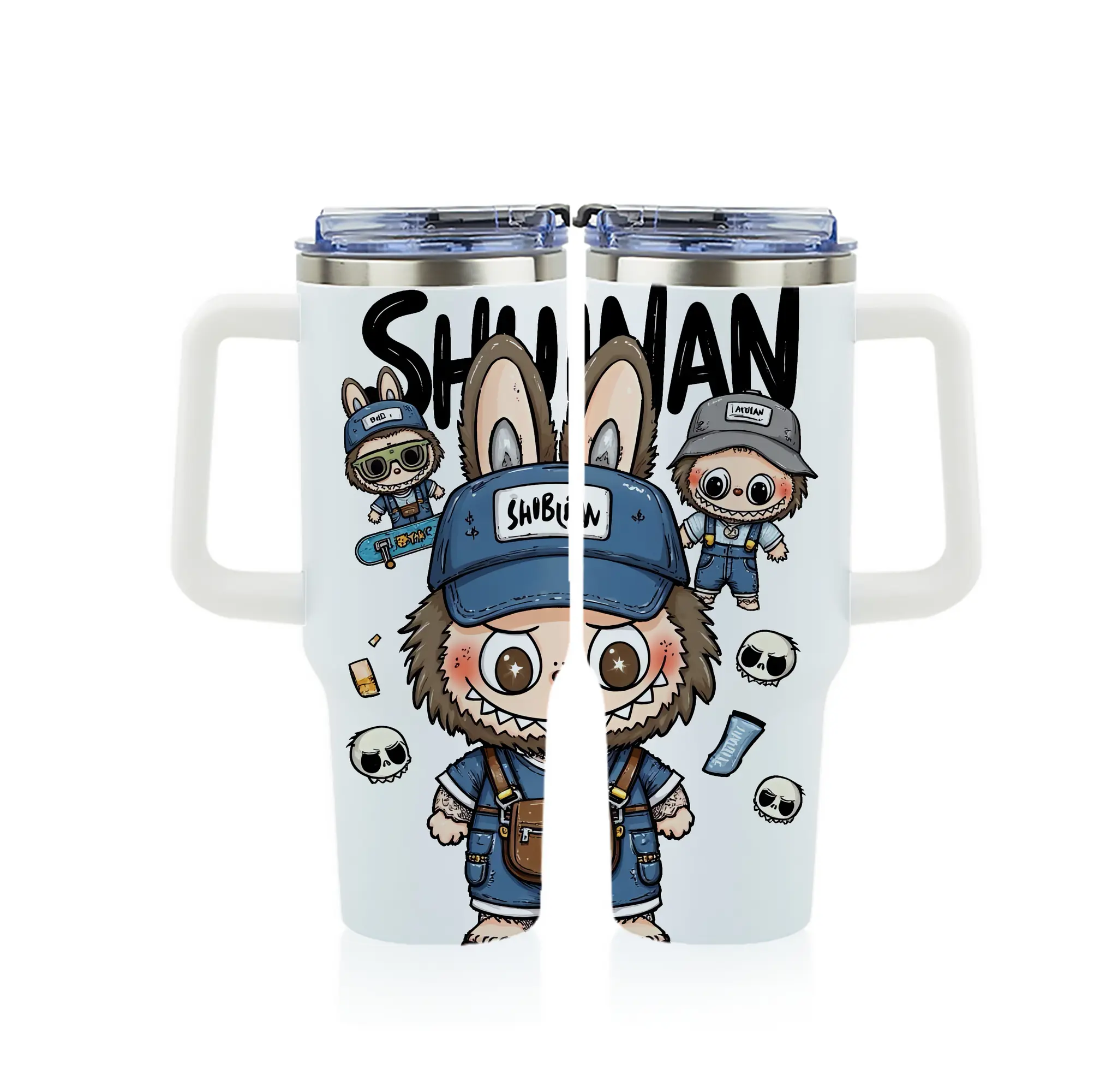 ラブブ グッズ ジモモ - 1200mL フルプリント車用タンブラー ・ 304ステンレス 内側 ・ 201ステンレス 外側 ・ 保温 保冷 ・ 通勤 ドライブ アウトドア用