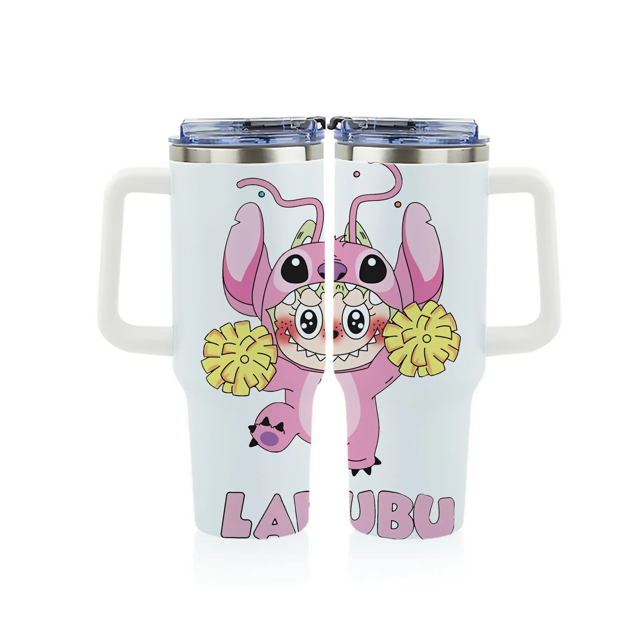 ラブブ グッズ ジモモ - 1200mL フルプリント車用タンブラー ・ 304ステンレス 内側 ・ 201ステンレス 外側 ・ 保温 保冷 ・ 通勤 ドライブ アウトドア用