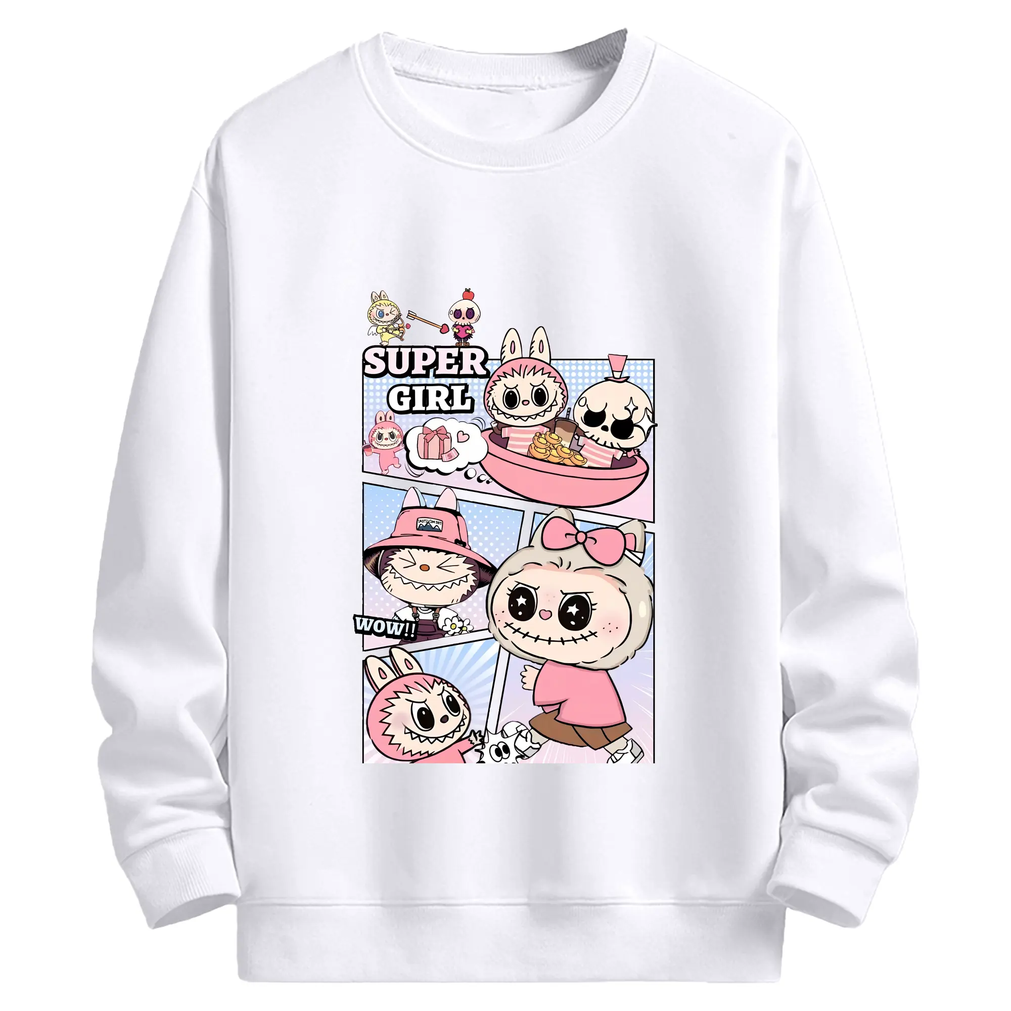 ラブブ グッズ ジモモ - 高品質 クルーネック スウェット ・ コットン59％ ポリエステル41％ ・ ユニセックス 長袖 トレーナー ・ カジュアル デイリー スポーツ 散歩用