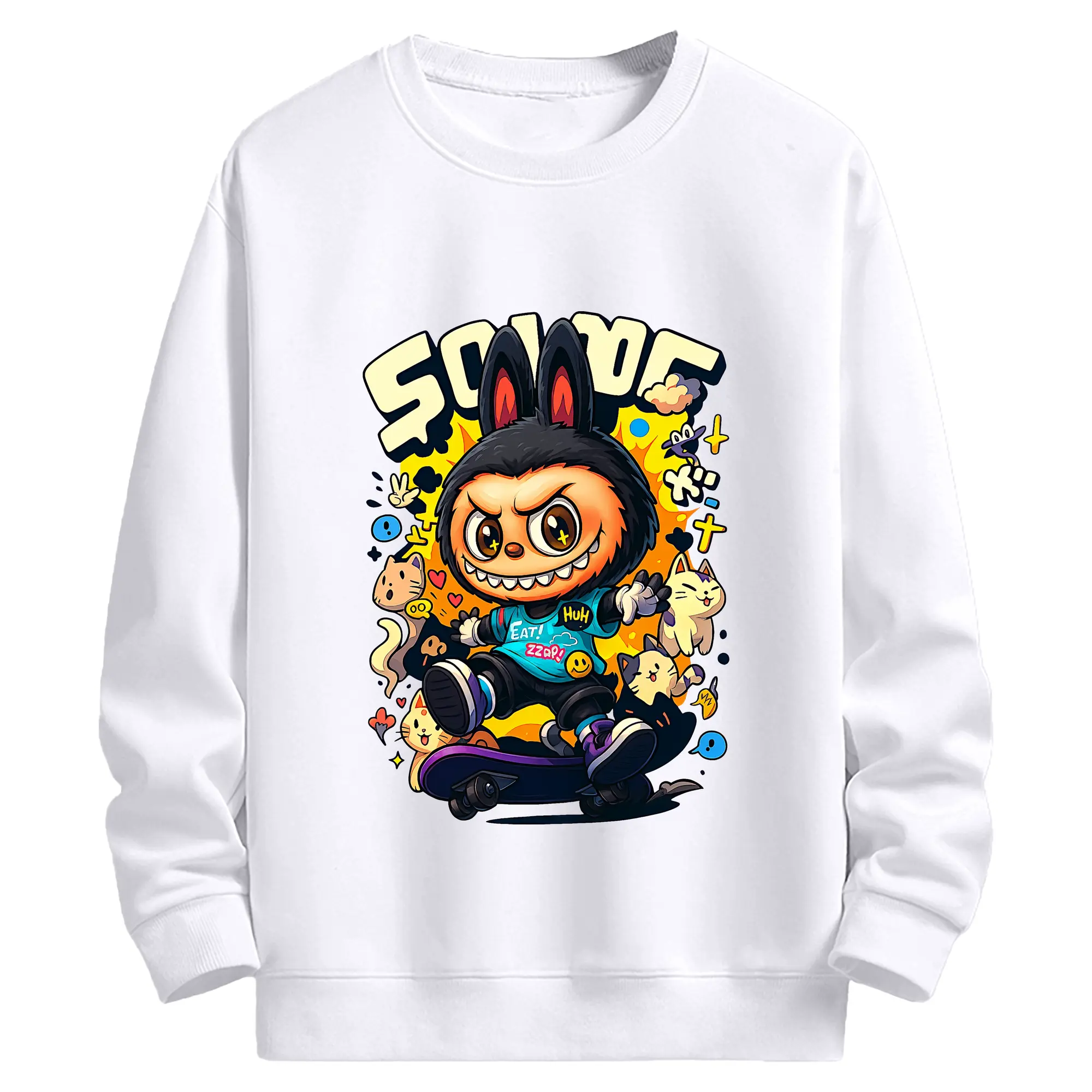 ラブブ グッズ ジモモ - 高品質 クルーネック スウェット ・ コットン59％ ポリエステル41％ ・ ユニセックス 長袖 トレーナー ・ カジュアル デイリー スポーツ 散歩用