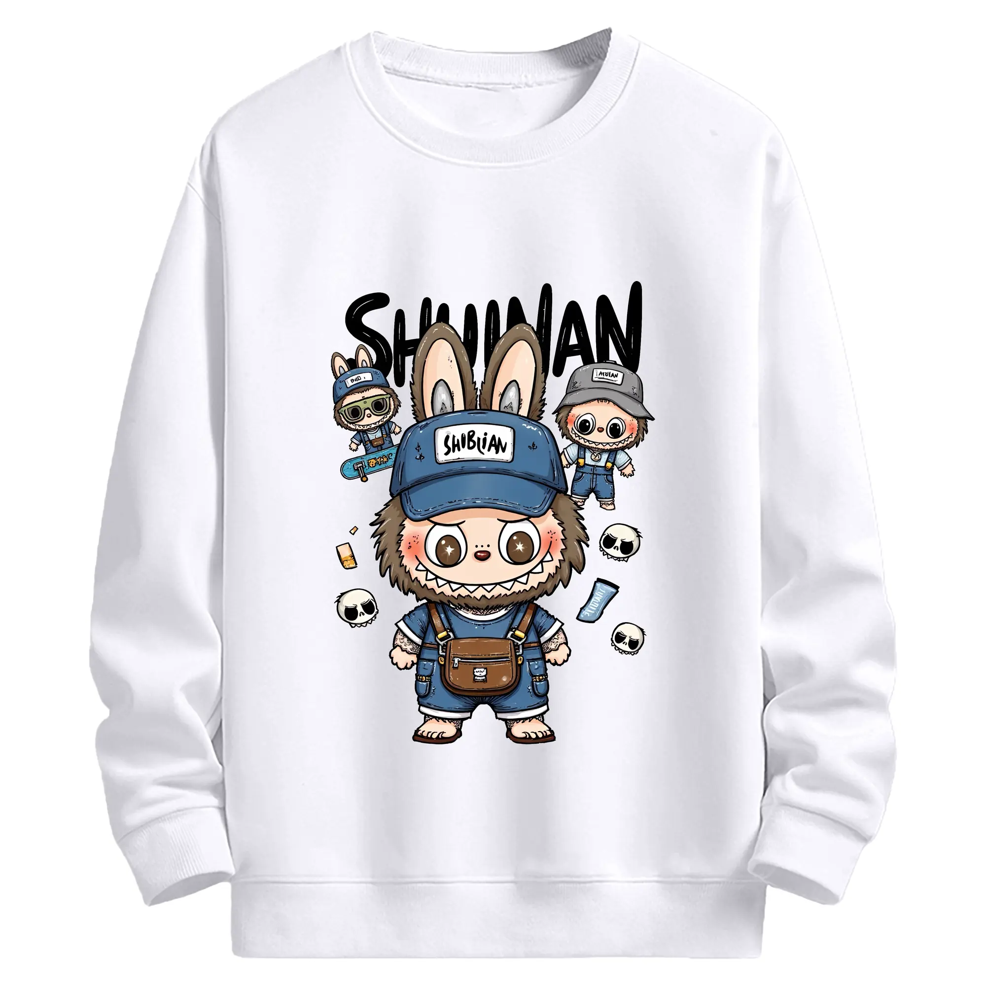 ラブブ グッズ ジモモ - 高品質 クルーネック スウェット ・ コットン59％ ポリエステル41％ ・ ユニセックス 長袖 トレーナー ・ カジュアル デイリー スポーツ 散歩用