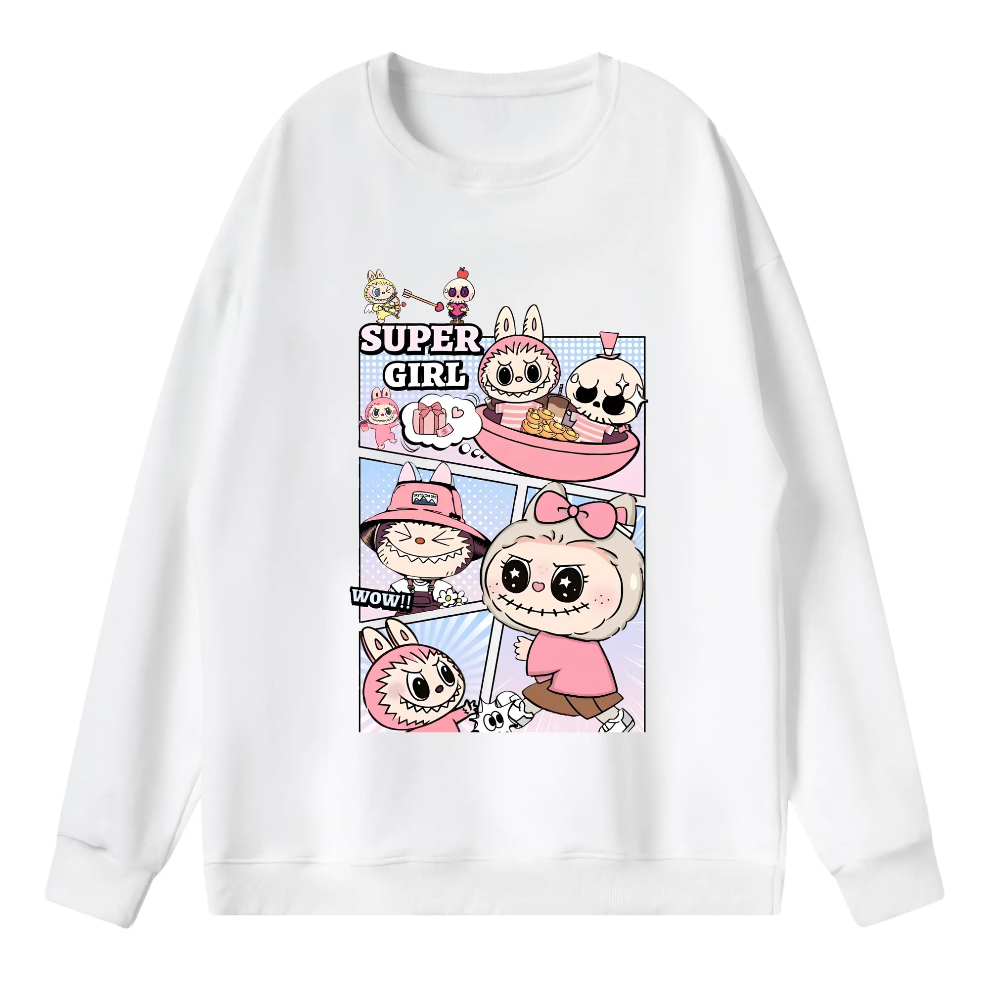 ラブブ グッズ ジモモ - 薄手 クルーネック スウェット 裏毛260g · ポリエステル 春秋向け カジュアル 男女兼用 · トレーナー デイリー スポーツ 散歩に最適