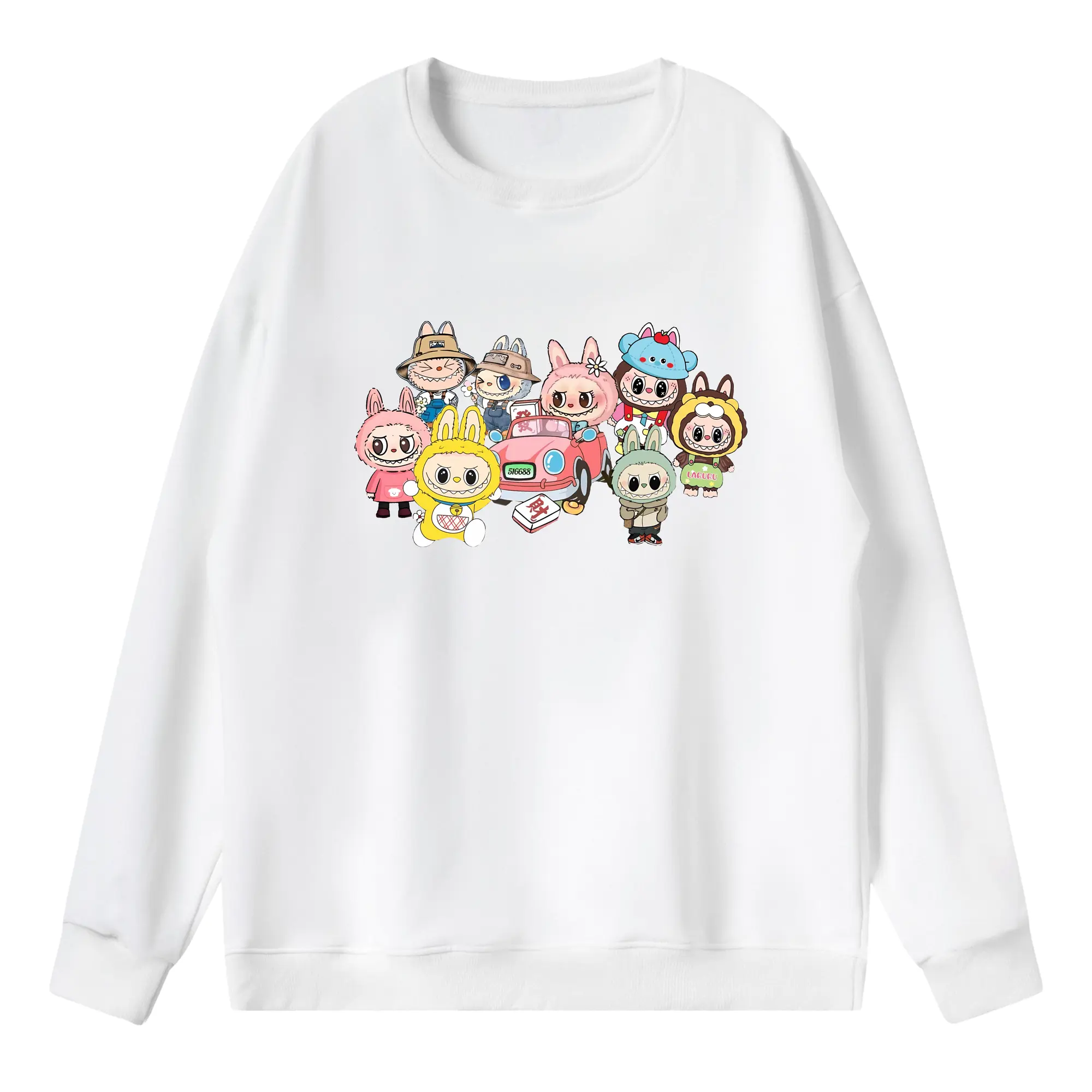 ラブブ グッズ ジモモ - 薄手 クルーネック スウェット 裏毛260g · ポリエステル 春秋向け カジュアル 男女兼用 · トレーナー デイリー スポーツ 散歩に最適