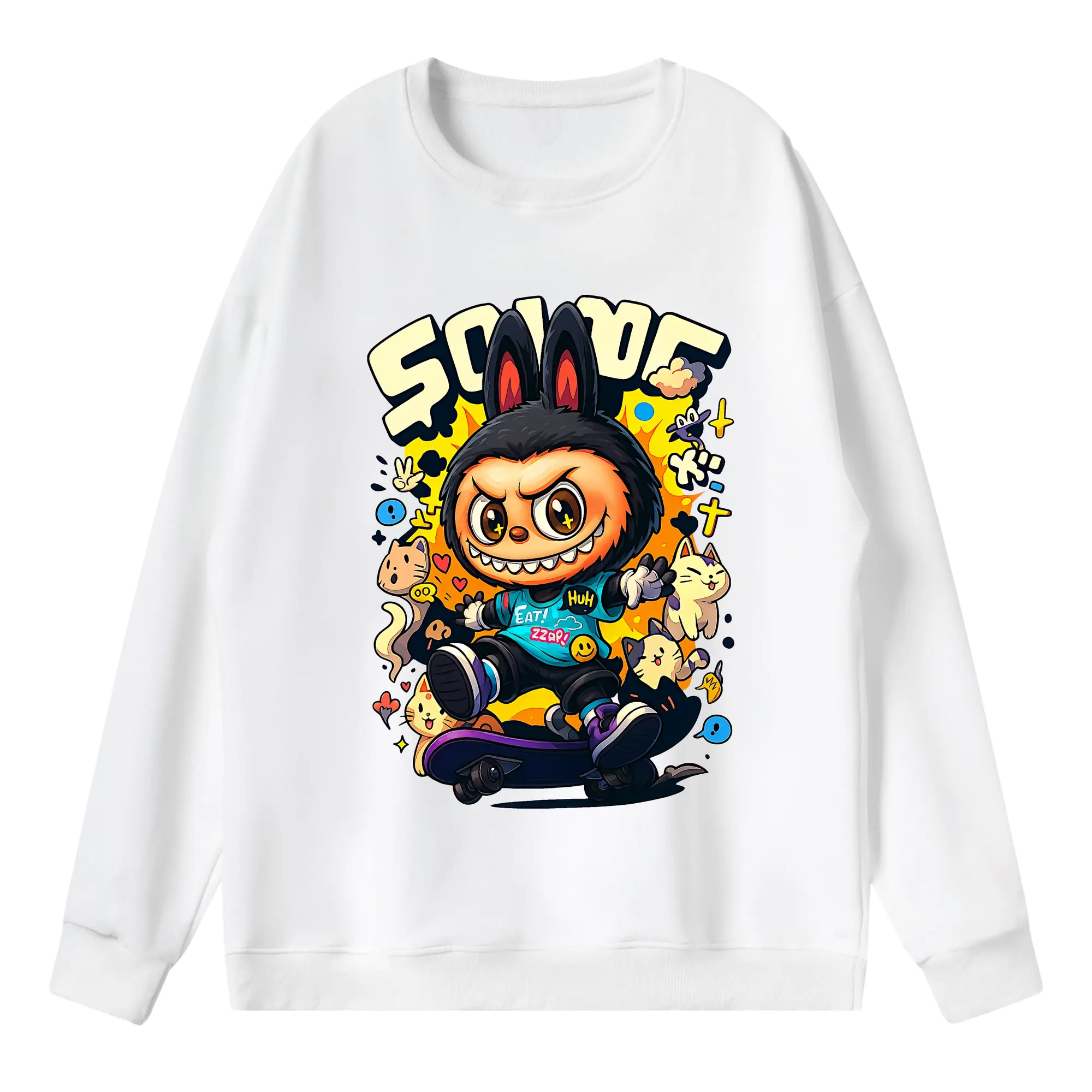 ラブブ グッズ ジモモ - 薄手 クルーネック スウェット 裏毛260g · ポリエステル 春秋向け カジュアル 男女兼用 · トレーナー デイリー スポーツ 散歩に最適