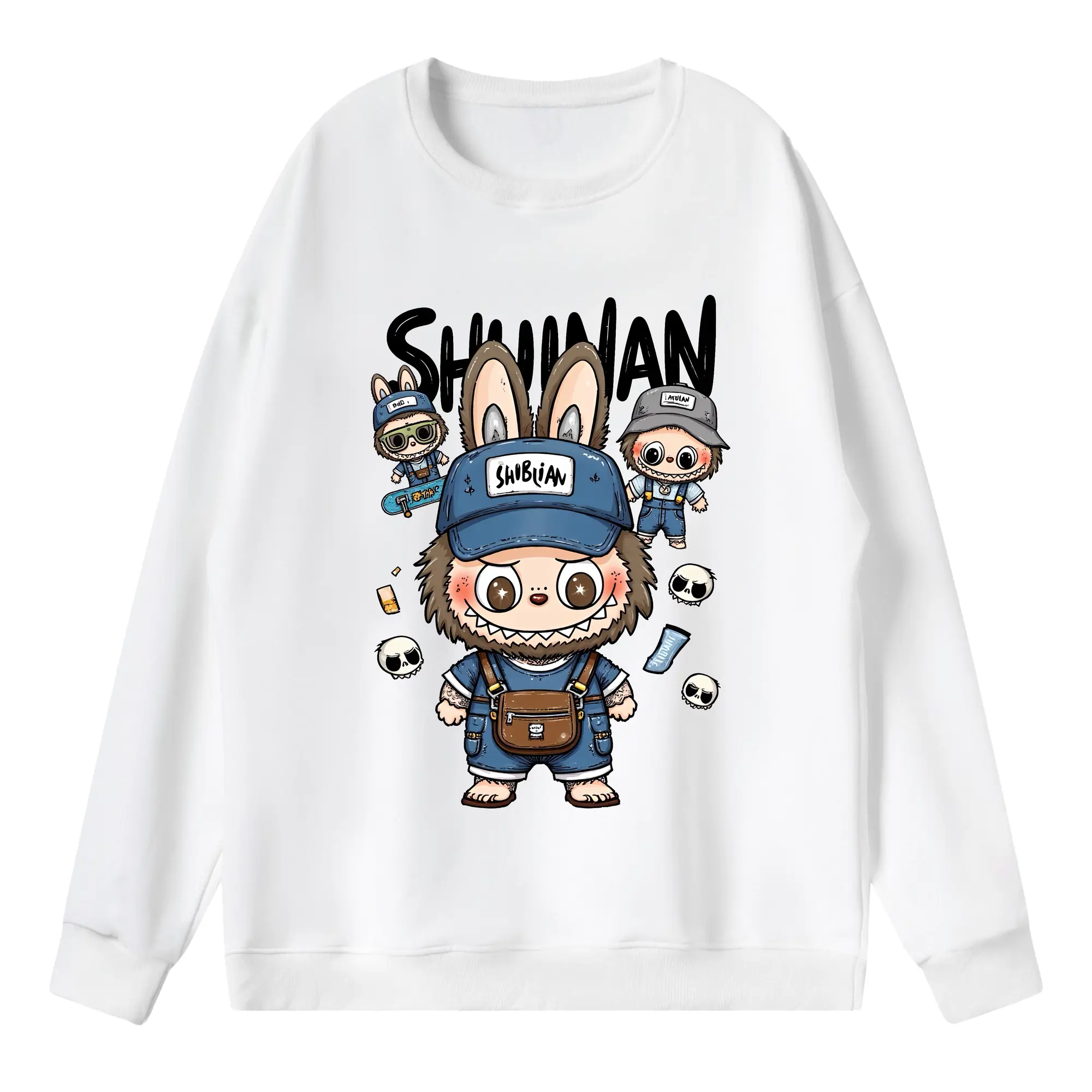 ラブブ グッズ ジモモ - 薄手 クルーネック スウェット 裏毛260g · ポリエステル 春秋向け カジュアル 男女兼用 · トレーナー デイリー スポーツ 散歩に最適