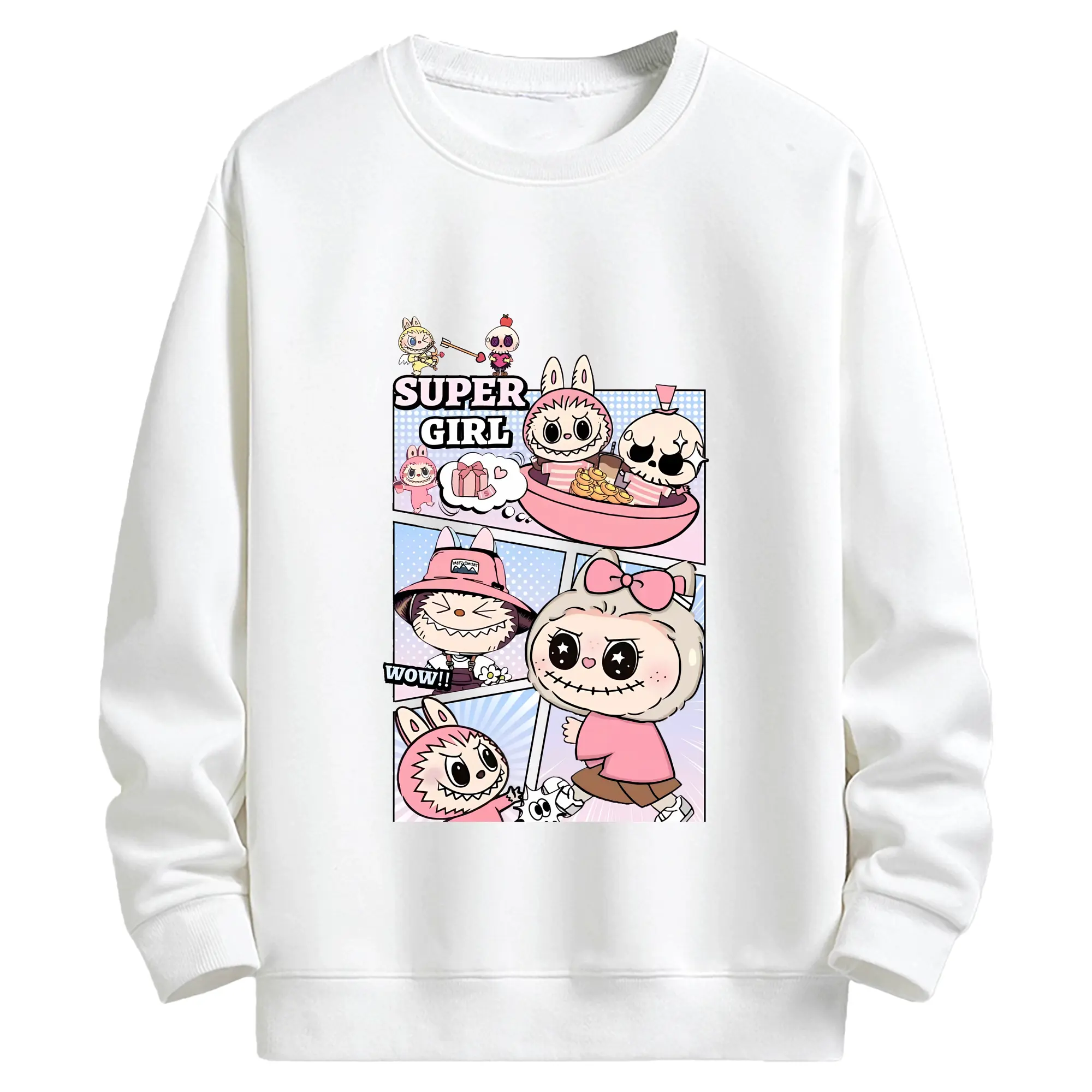 ラブブ グッズ ジモモ - キッズ クルーネックスウェットシャツ ・ フロントプリント ・ 綿80％ ポリエステル20％ ・ 快適 通学 スポーツ 日常使い お散歩用