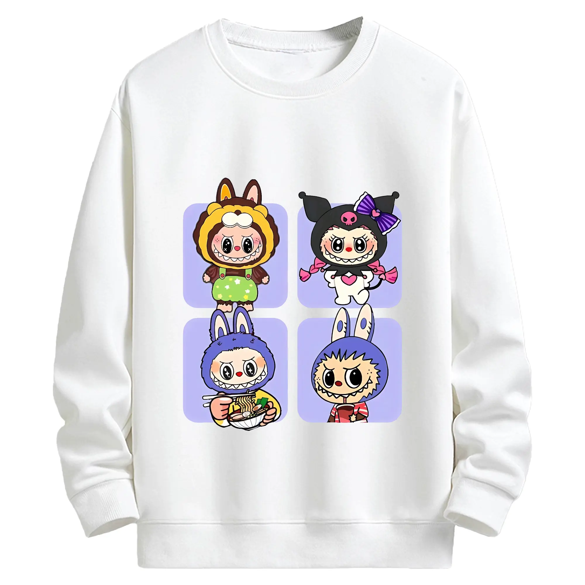 ラブブ グッズ ジモモ - キッズ クルーネックスウェットシャツ ・ フロントプリント ・ 綿80％ ポリエステル20％ ・ 快適 通学 スポーツ 日常使い お散歩用